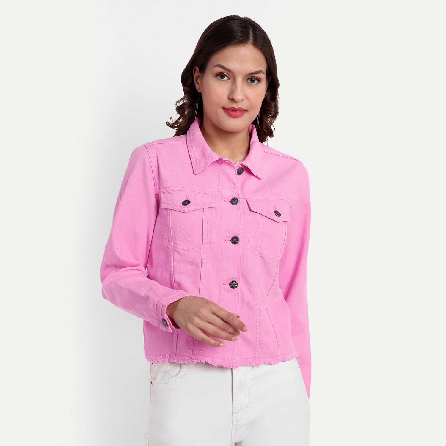 Women's Pink Fringed Denim Jacket