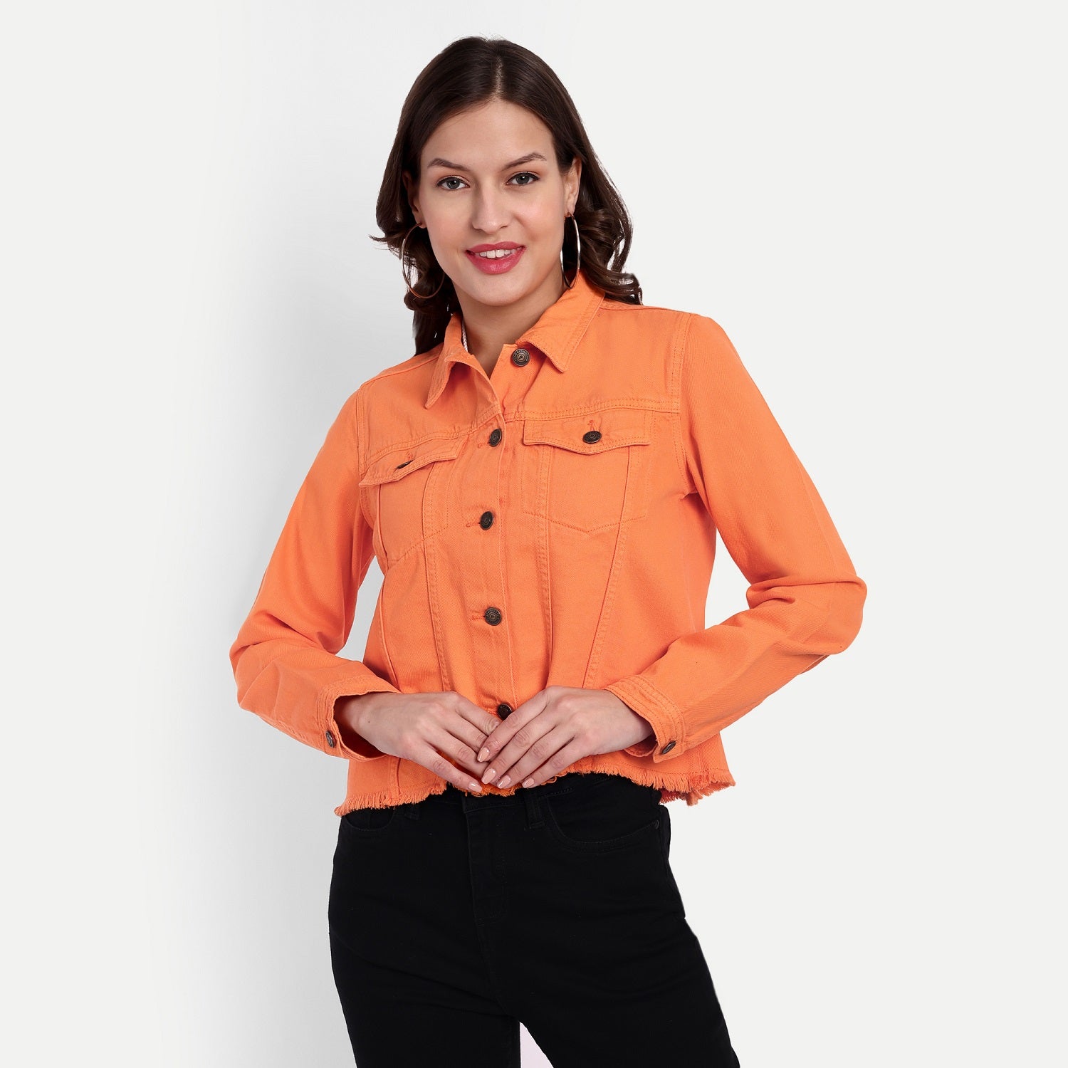 Women's Orange Fringed Denim Jacket