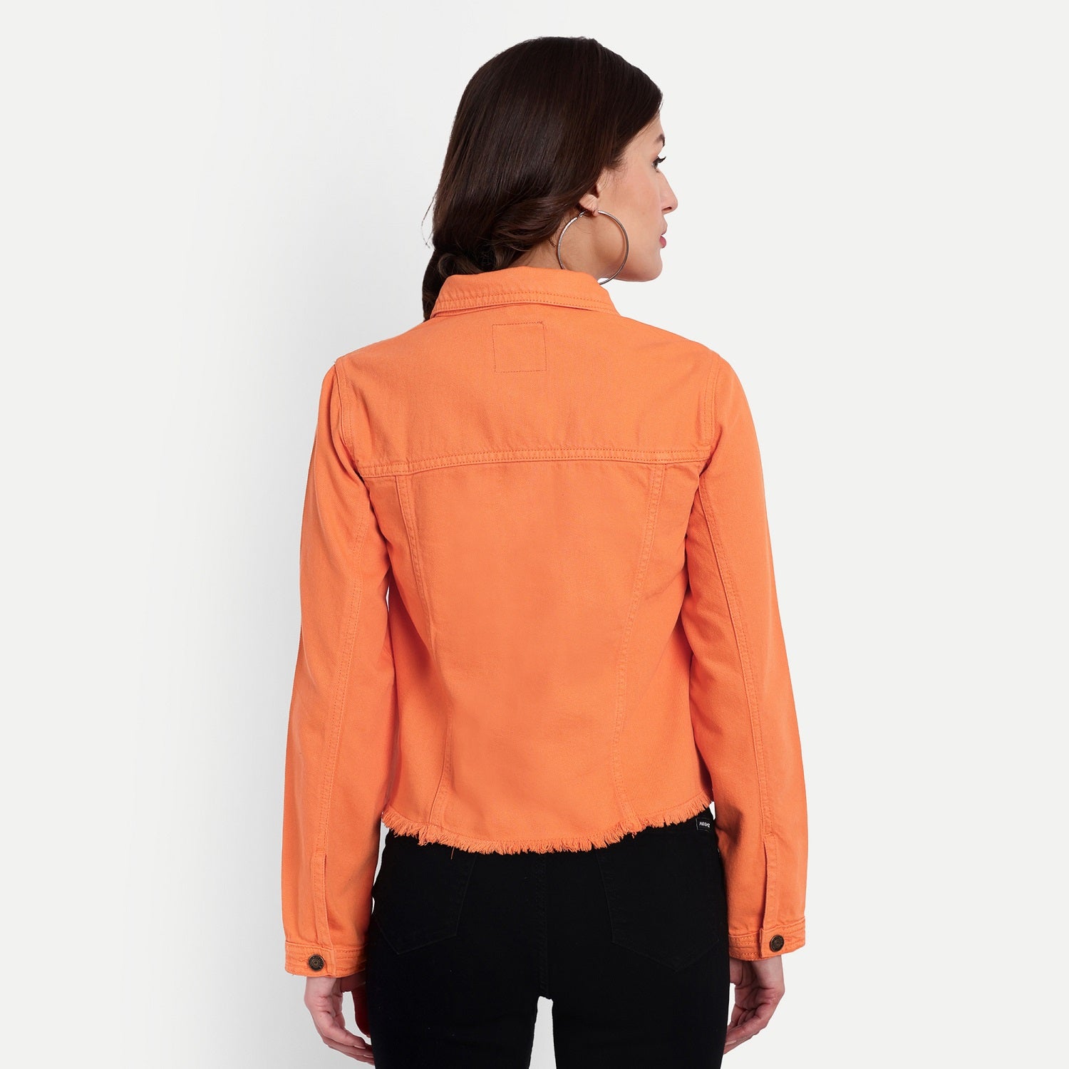 Women's Orange Fringed Denim Jacket