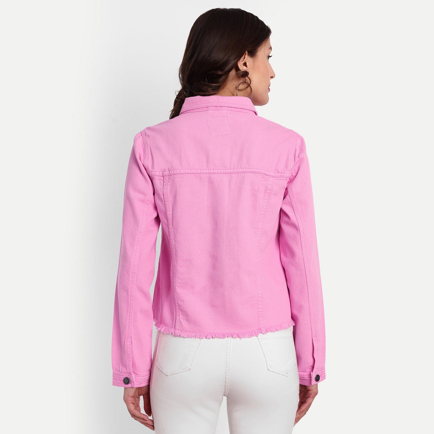 Women's Pink Fringed Denim Jacket