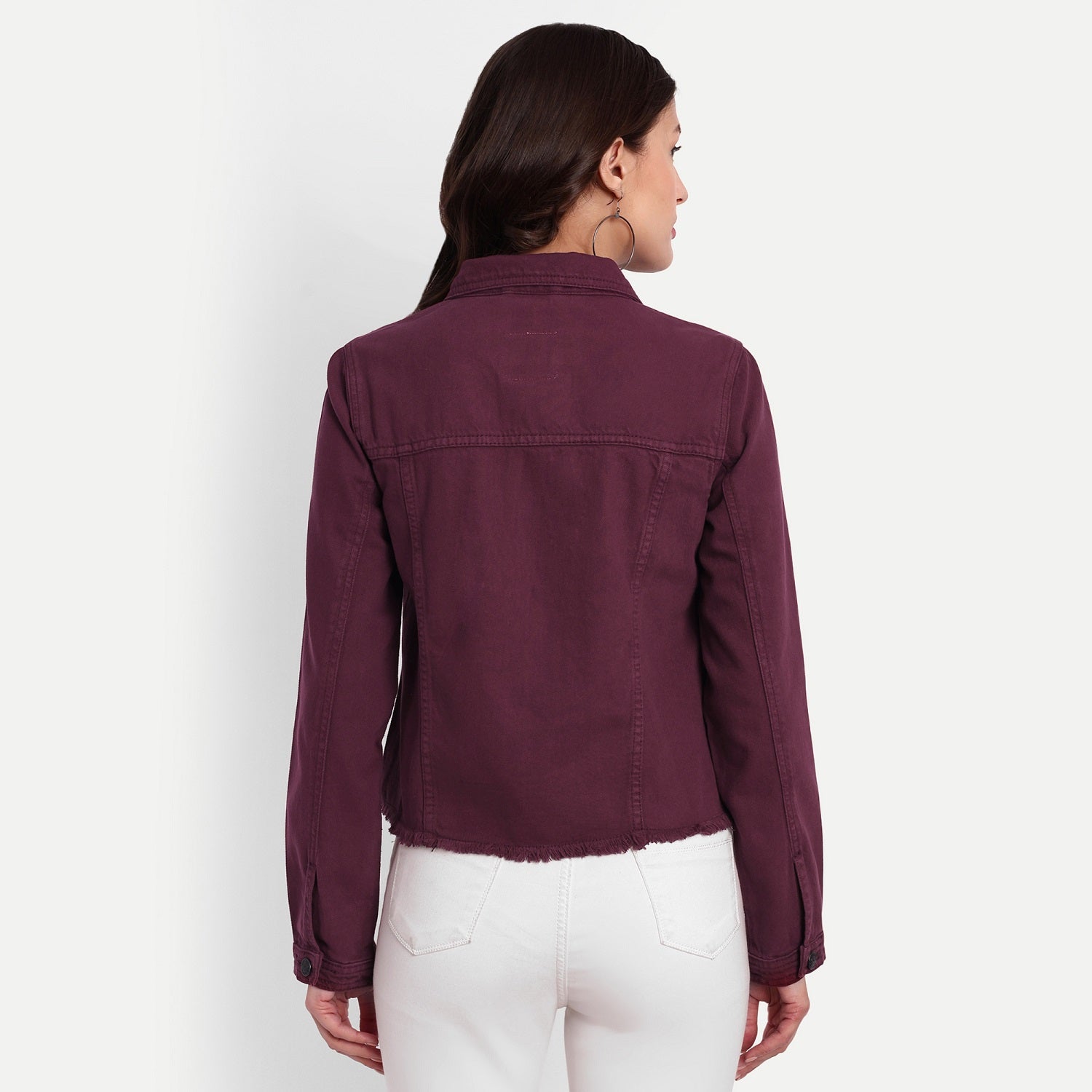 Women's Wine Fringed Denim Jacket
