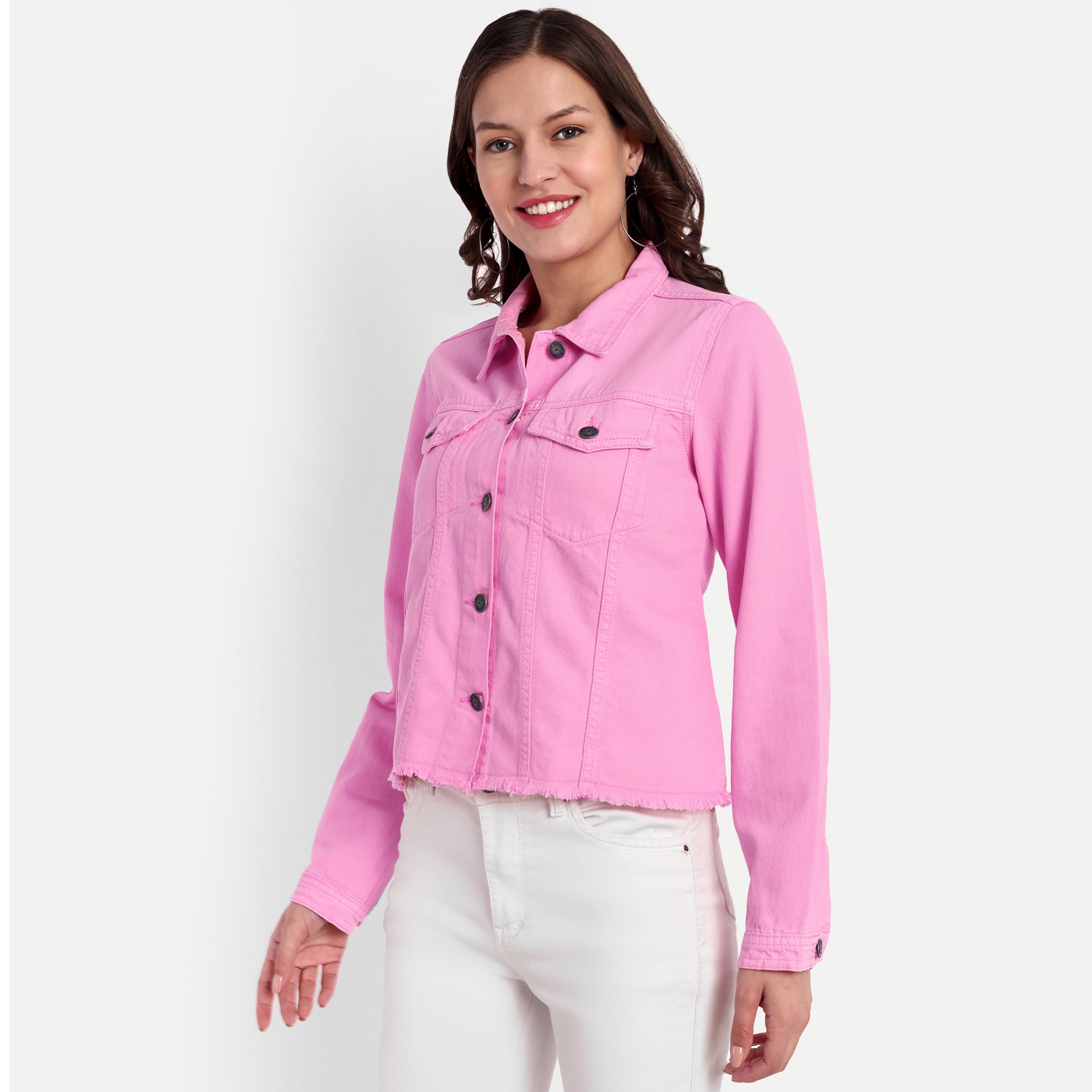 Women's Pink Fringed Denim Jacket
