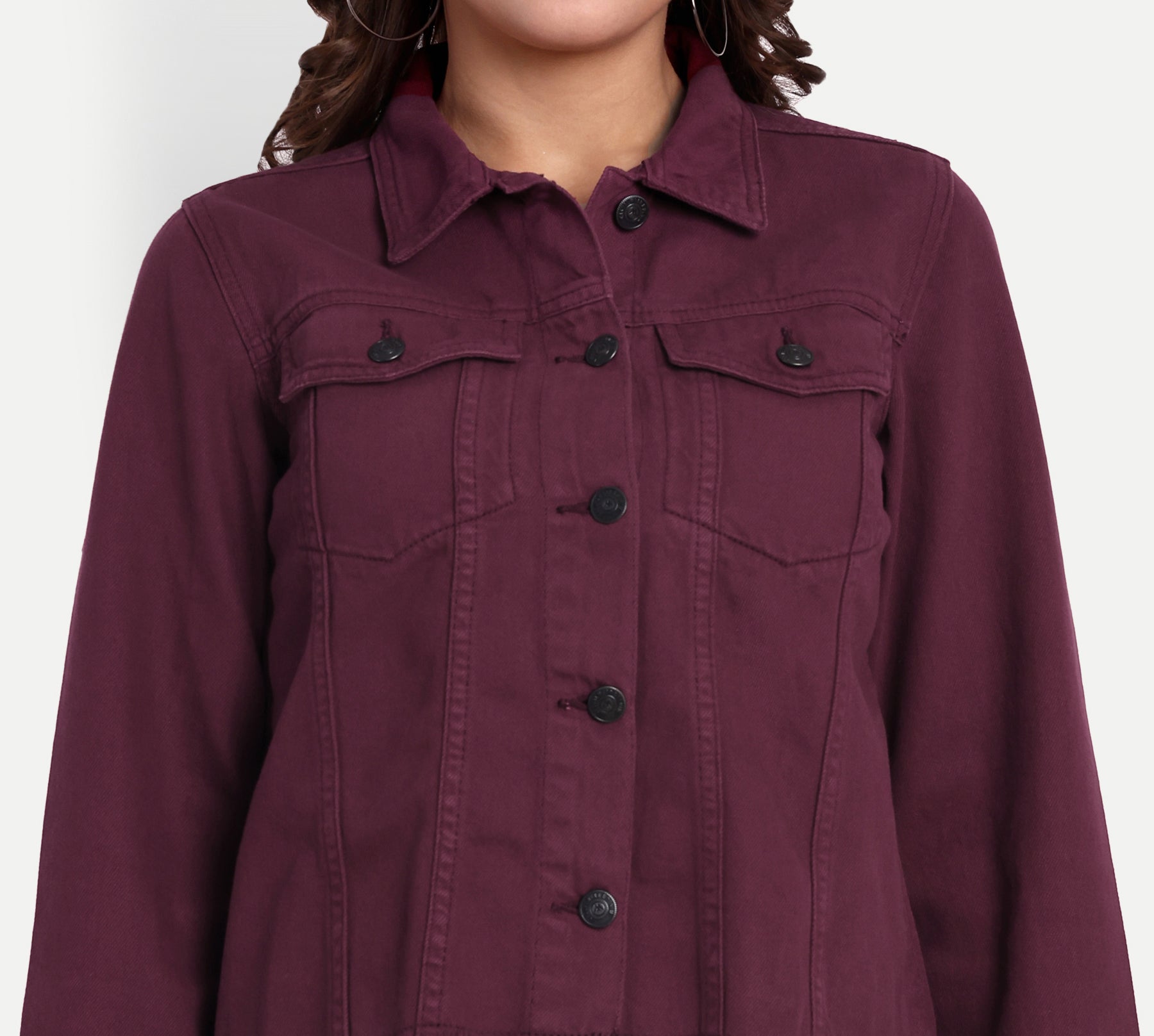 Women's Wine Fringed Denim Jacket