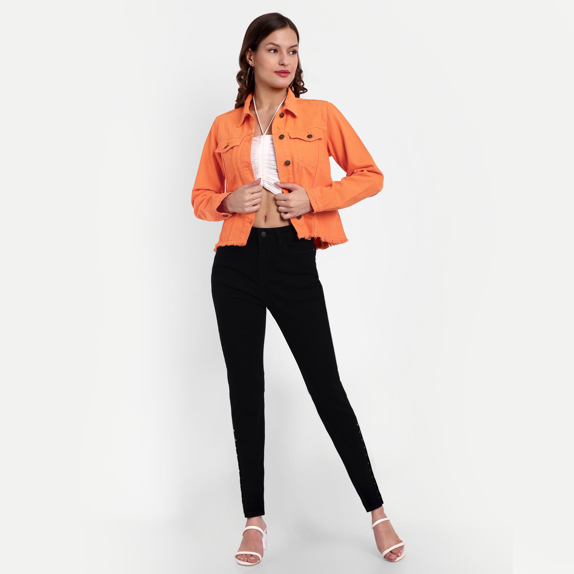 Women's Orange Fringed Denim Jacket