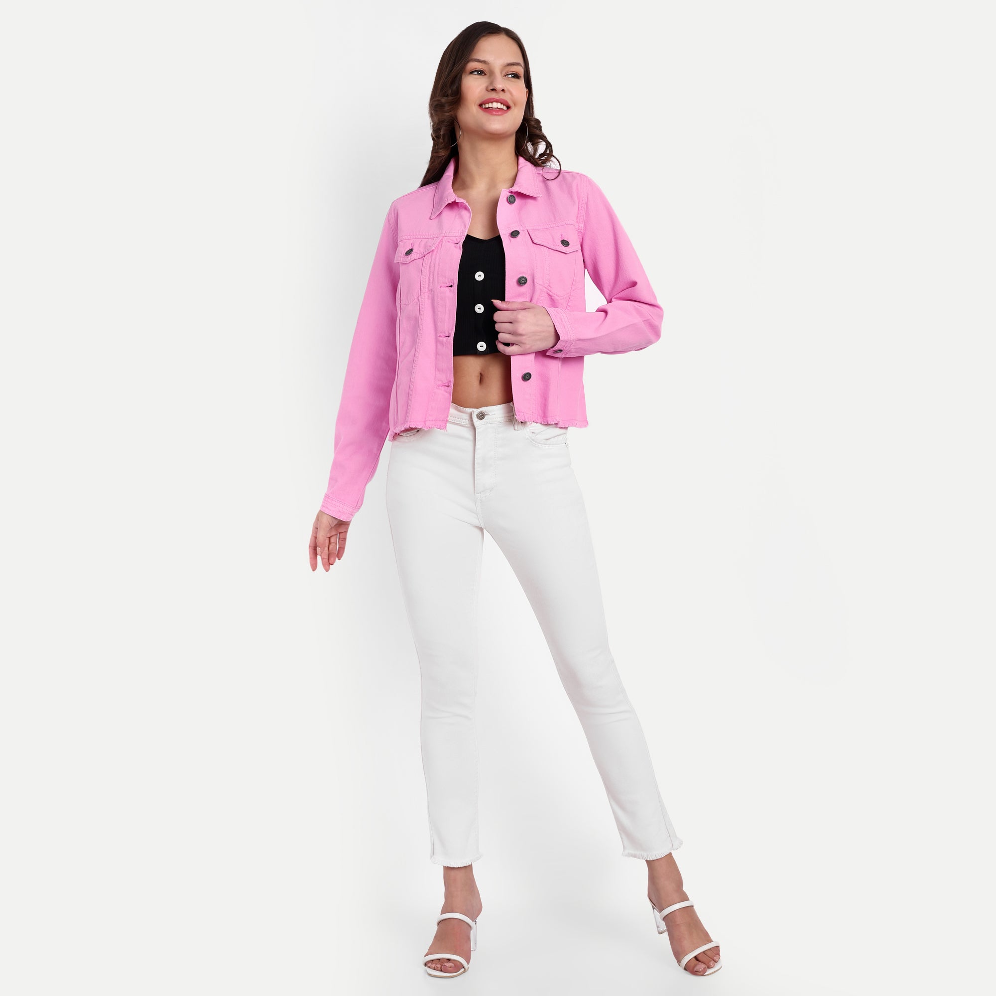 Women's Pink Fringed Denim Jacket