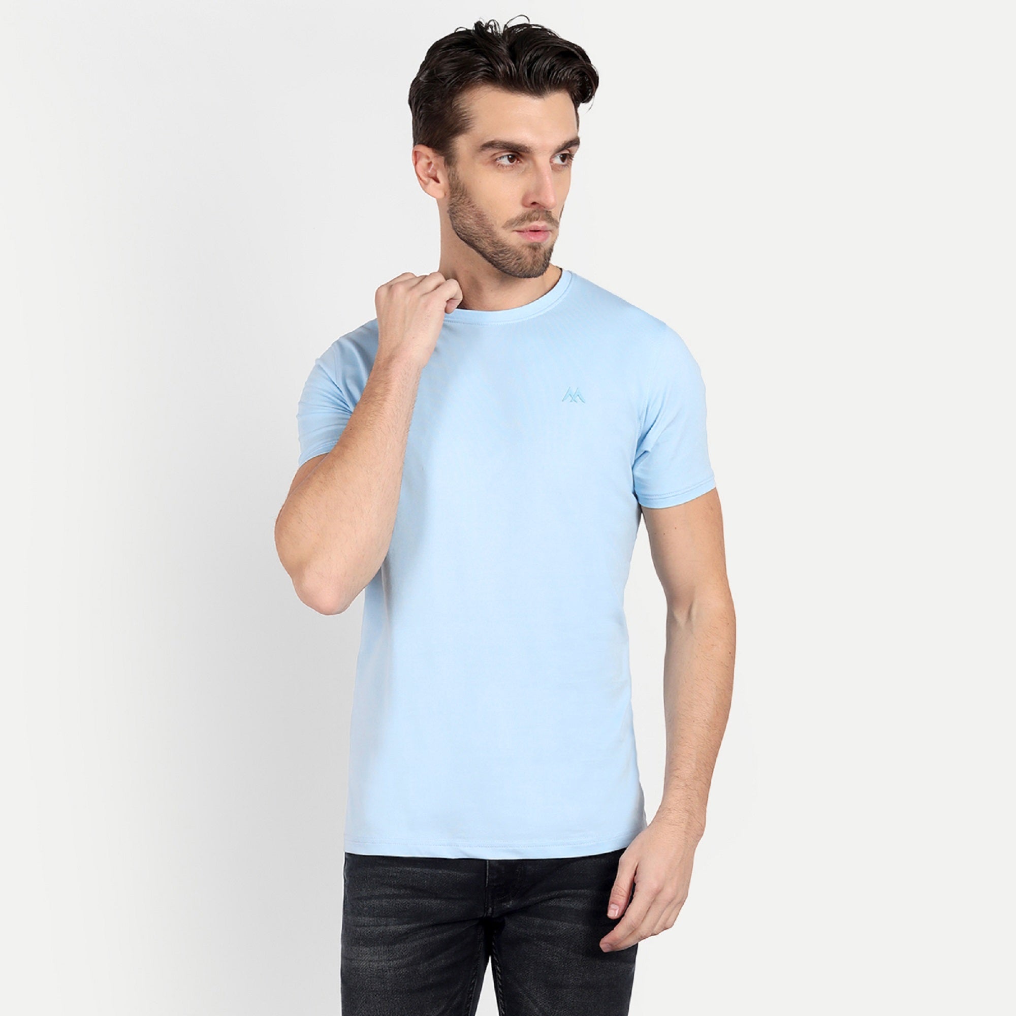 Men's Solid Sky Blue Round Neck T-Shirt
