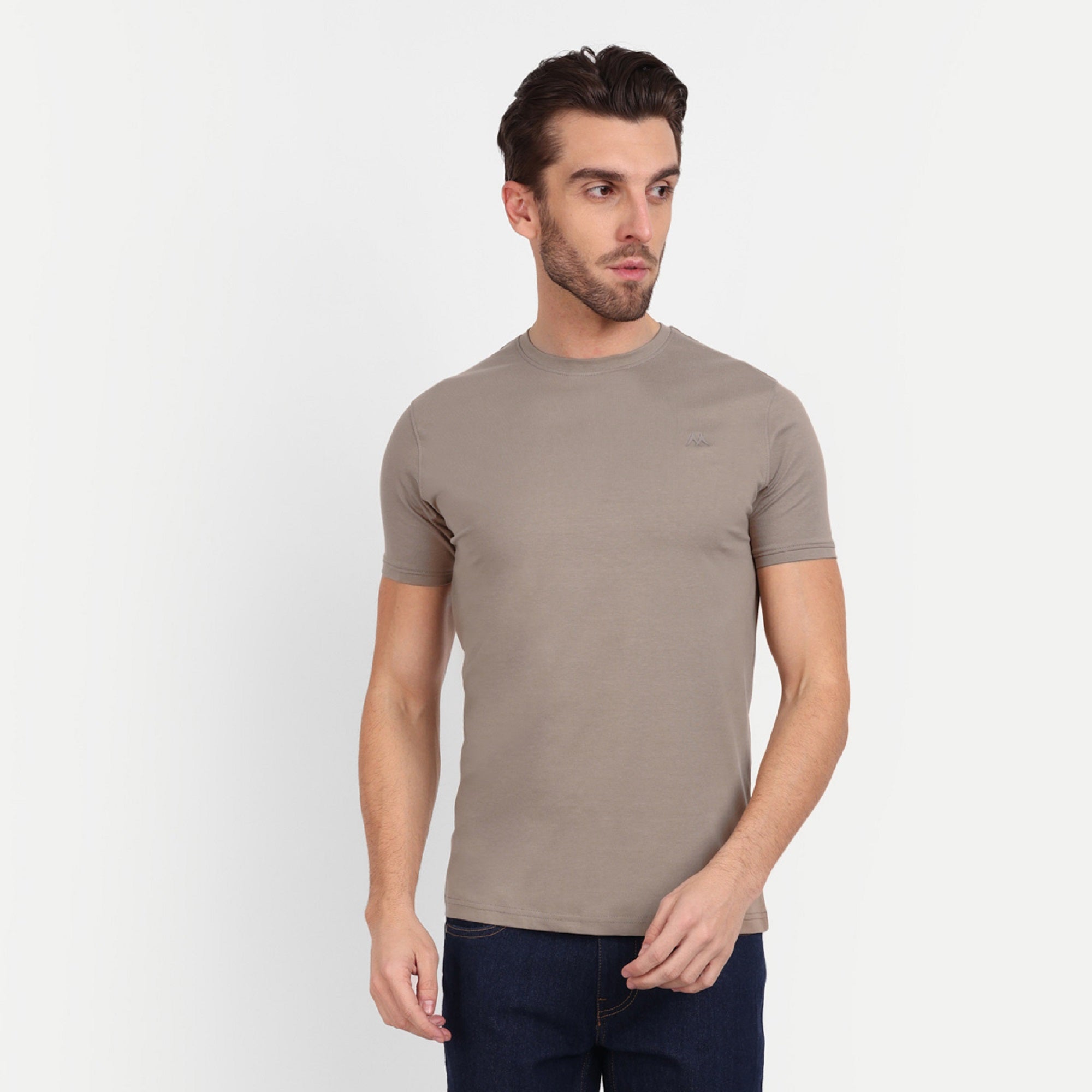 Men's Solid Greyish Brown Round Neck T-Shirt