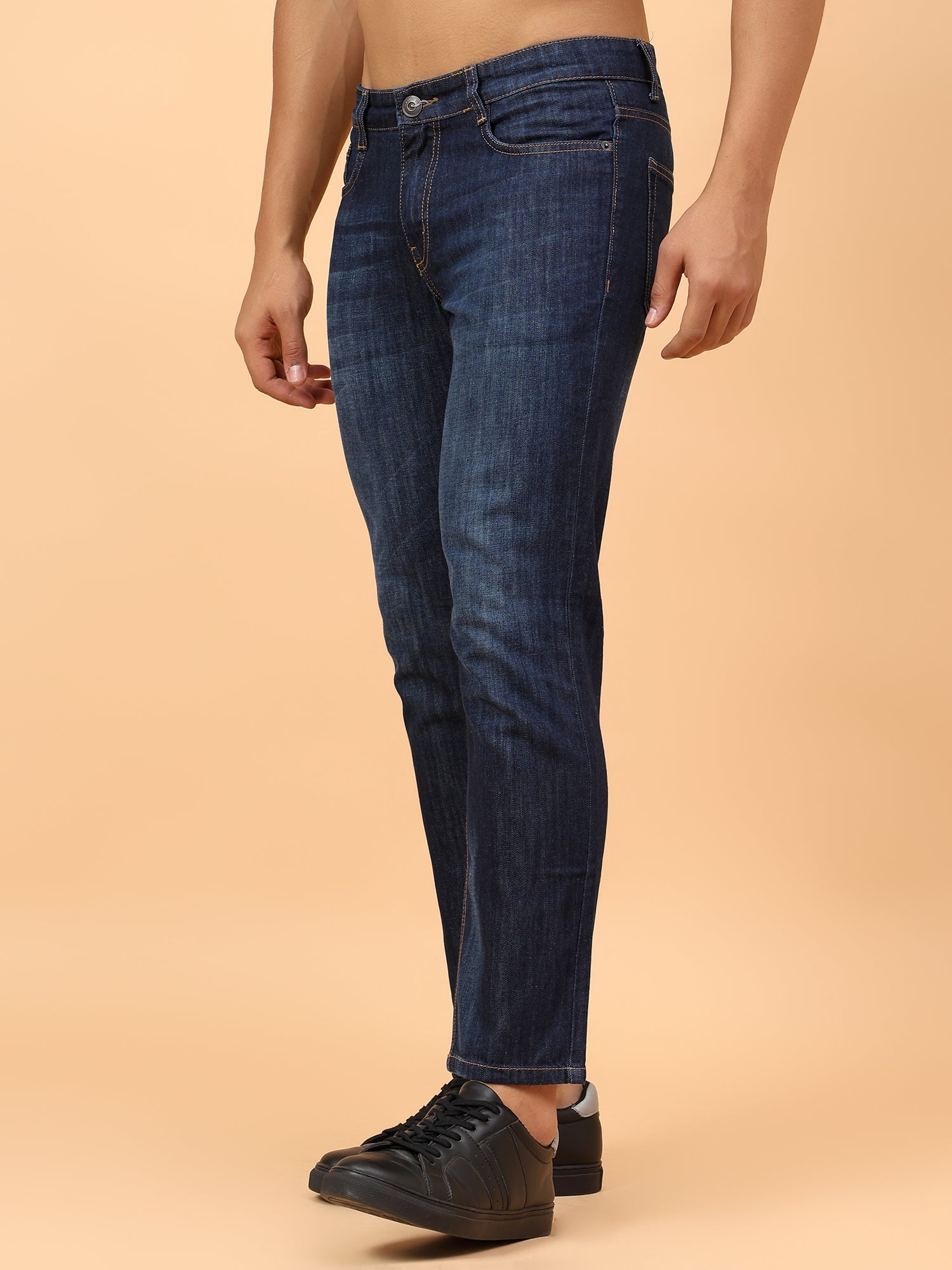 Men Dark Blue Mid-Rise Slim Fit Faded Jeans
