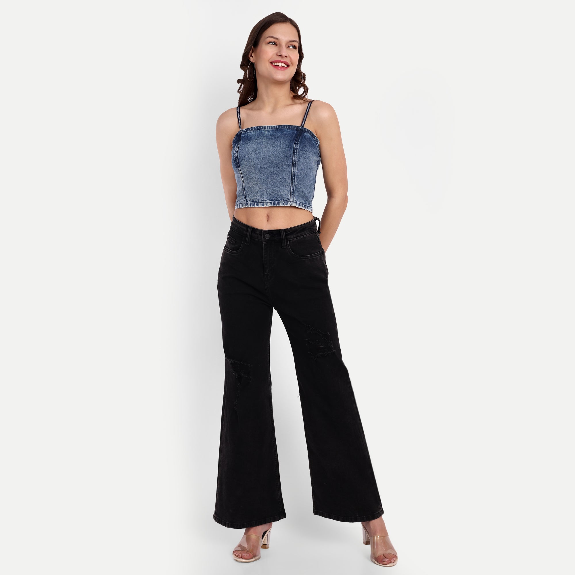Women's Blue Denim Crop Top
