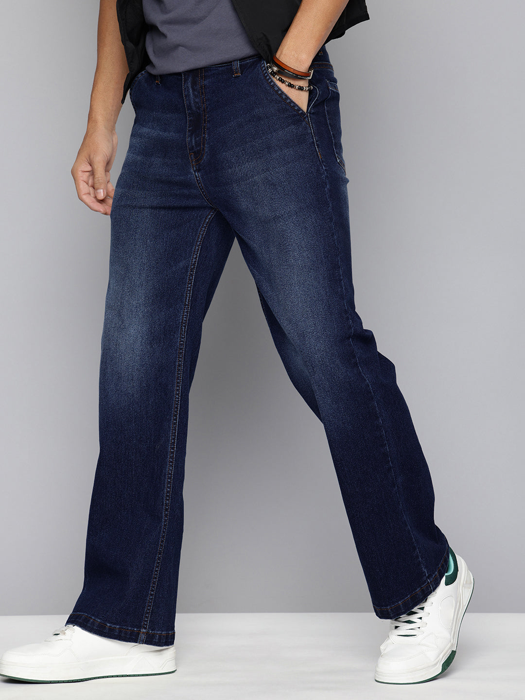 Men Bootcut High-Rise Light Fade Printed Stretchable Jeans