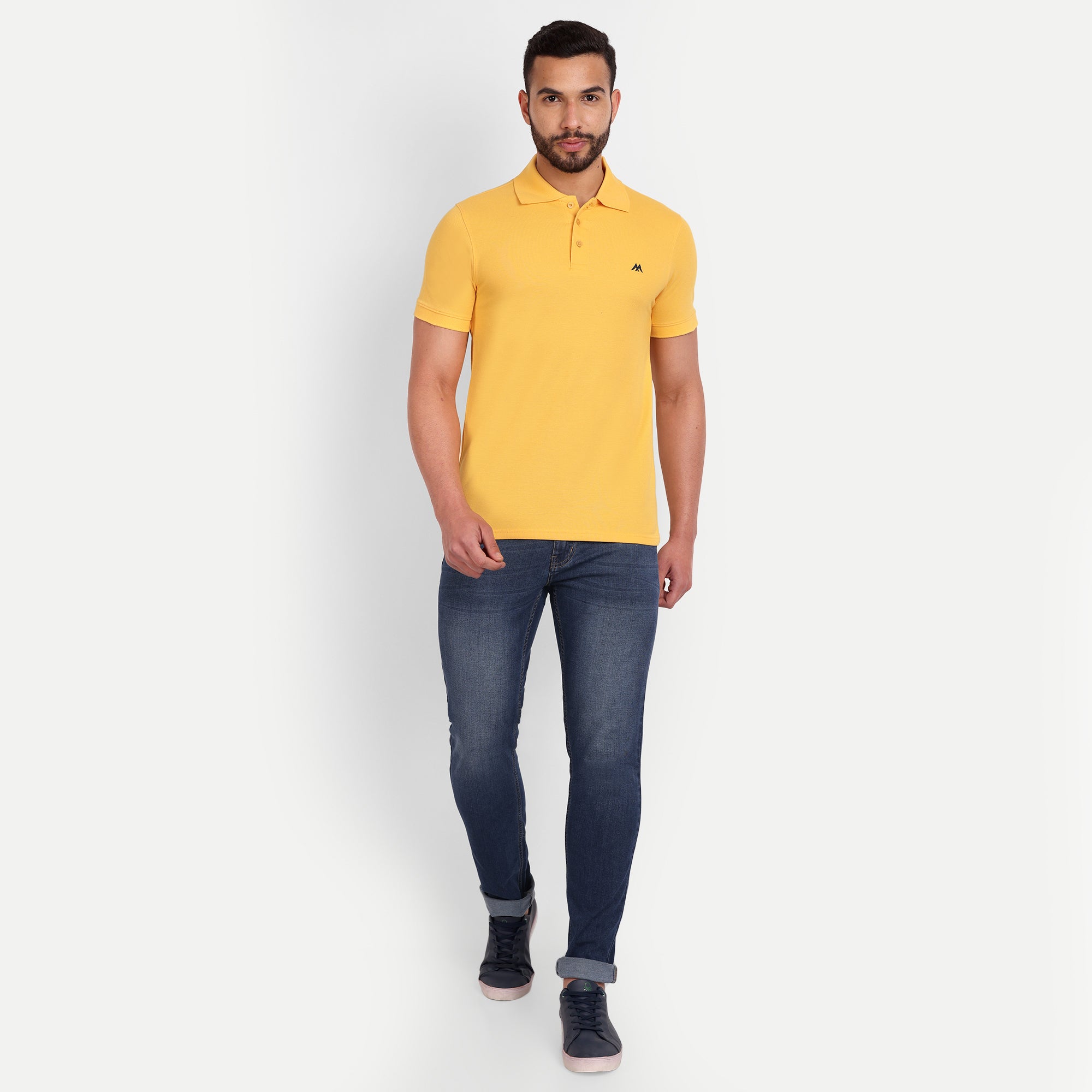 Men's Solid Yellow Polo Neck T-Shirt