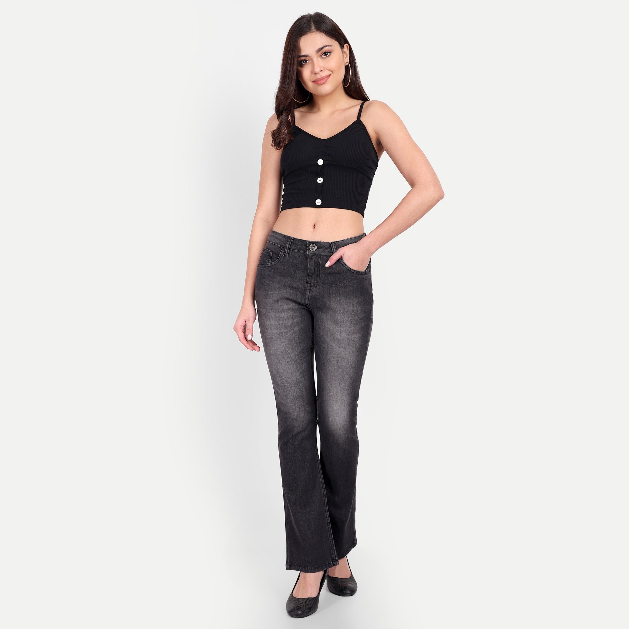 Women's Greyish Black Bootcut Jeans