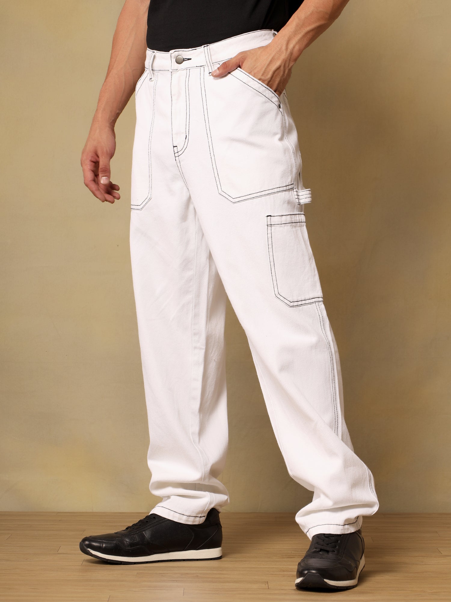 Mens Denim Carpenter White Cargo