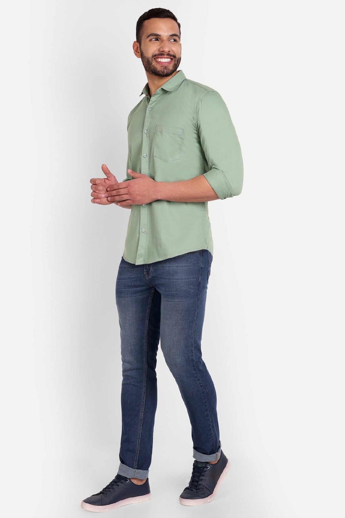 Men's Slim Fit Regular Collar Pista Green Shirt