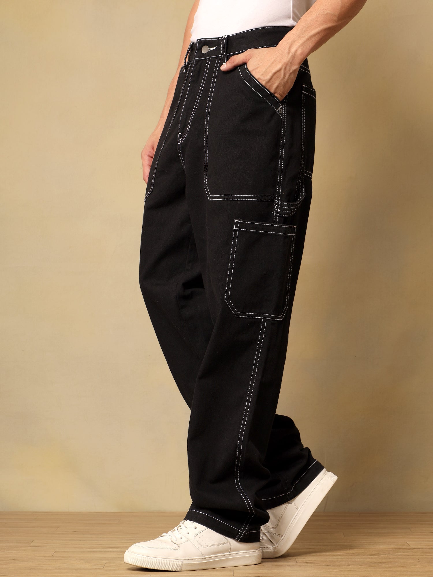 Mens Denim Carpenter Black Cargo