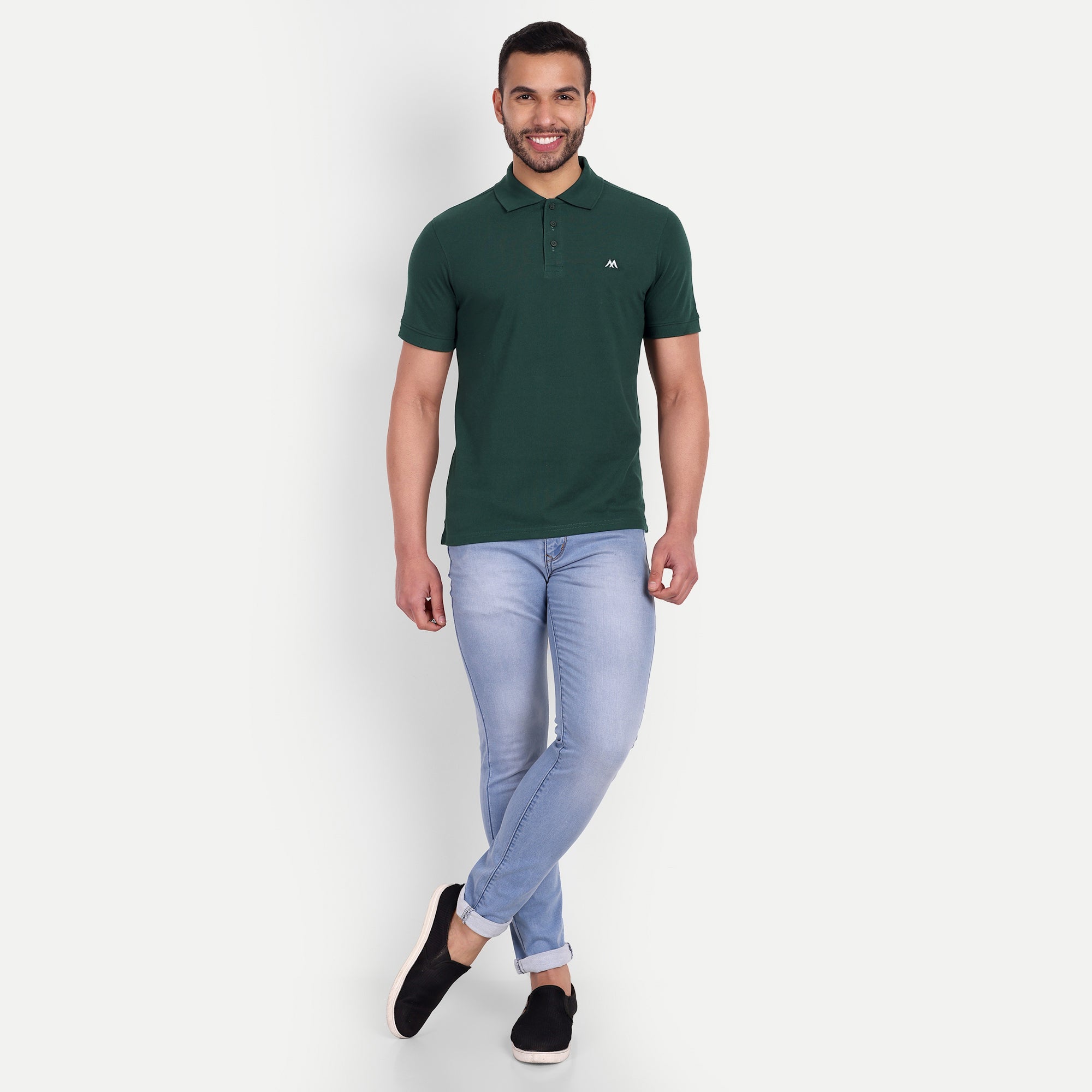 Men's Solid Bottle Green Polo Neck T-Shirt