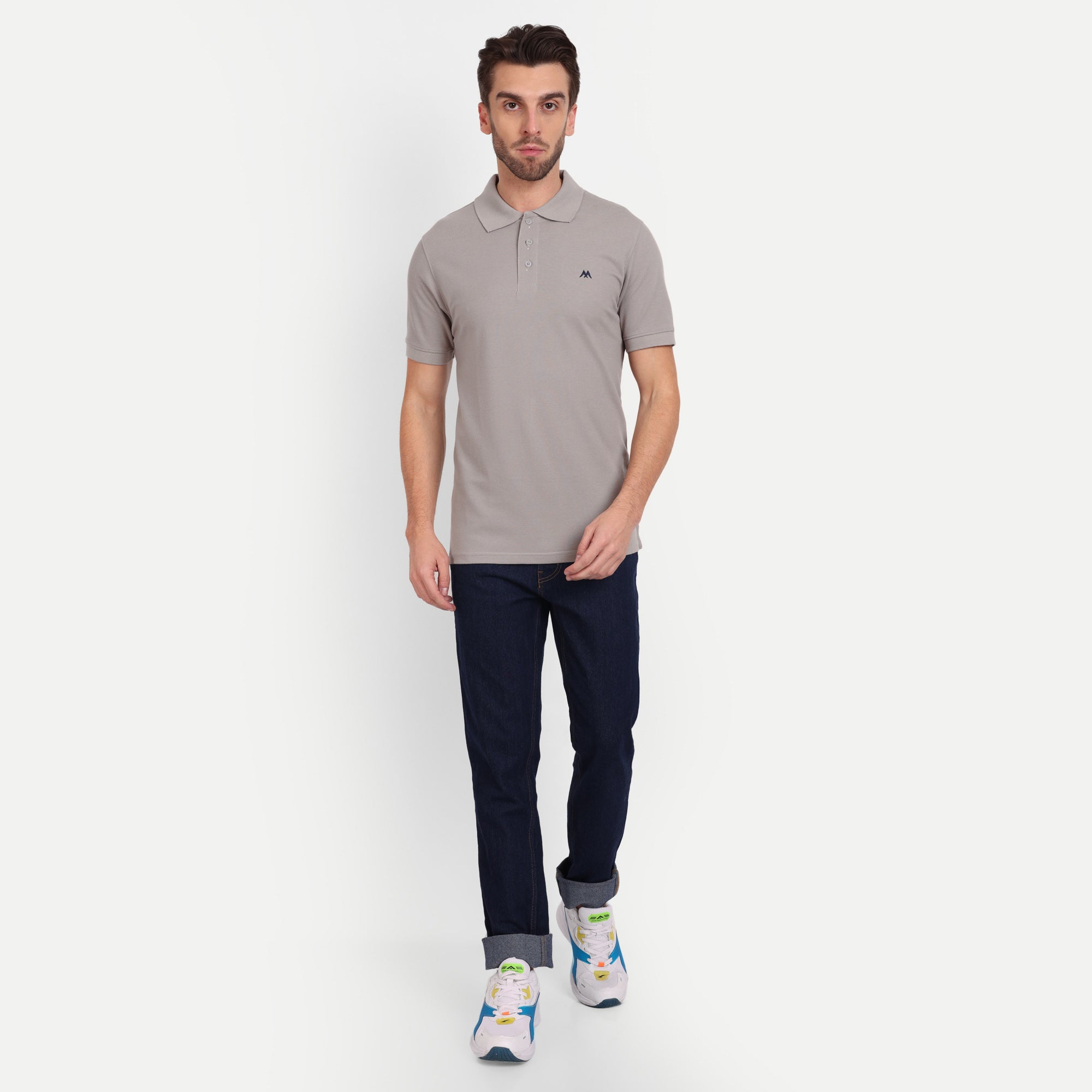 Men's Solid Grey Polo Neck T-Shirt