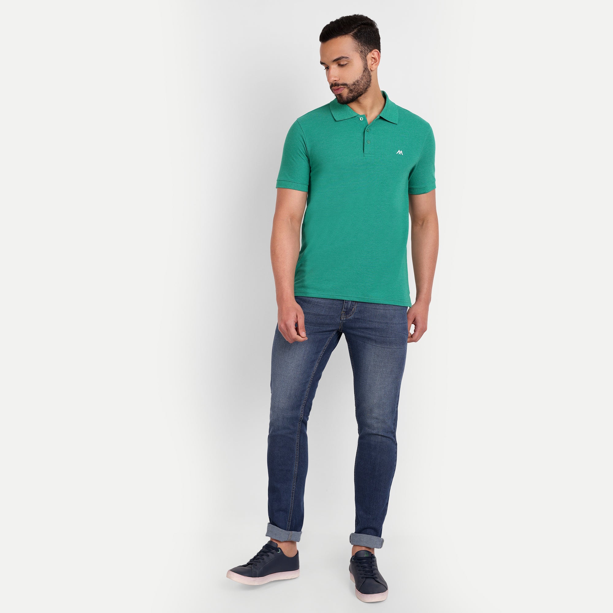 Men's Solid Green Polo Neck T-Shirt
