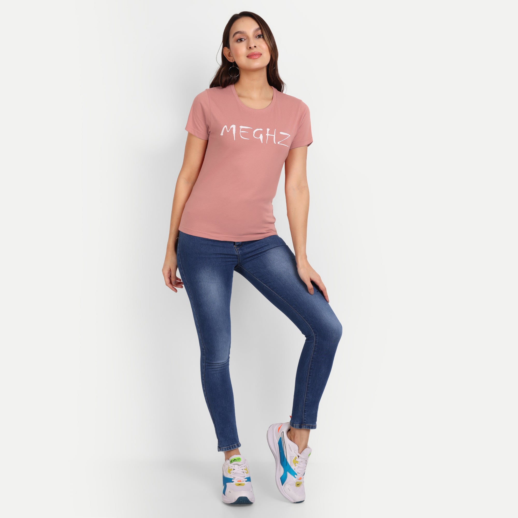 Women’s Salmon Pink Round Neck T-Shirt