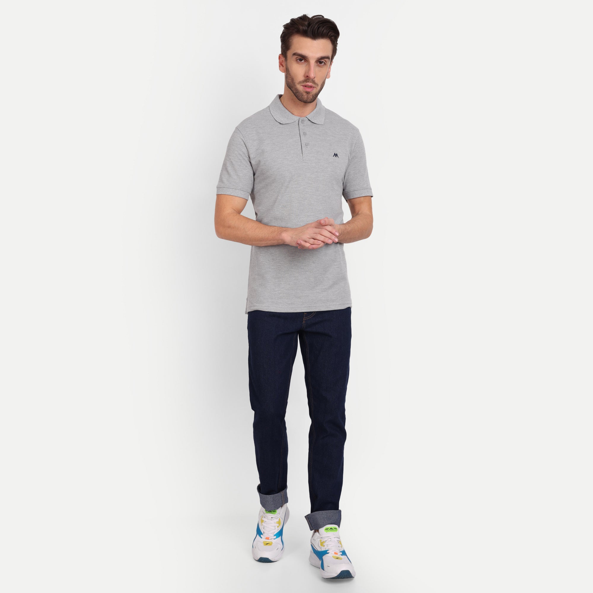 Men's Solid Light Grey Polo Neck T-Shirt