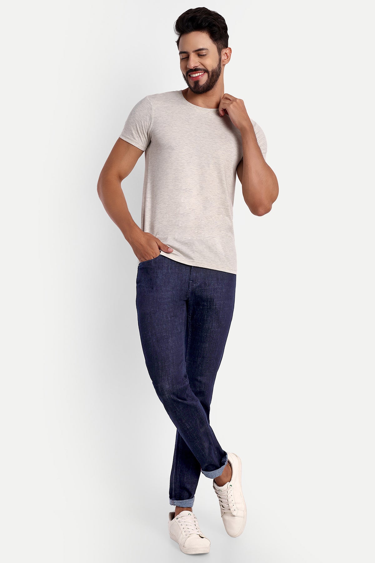 MENS SLIM FIT RAW INDIGO DENIM JEANS