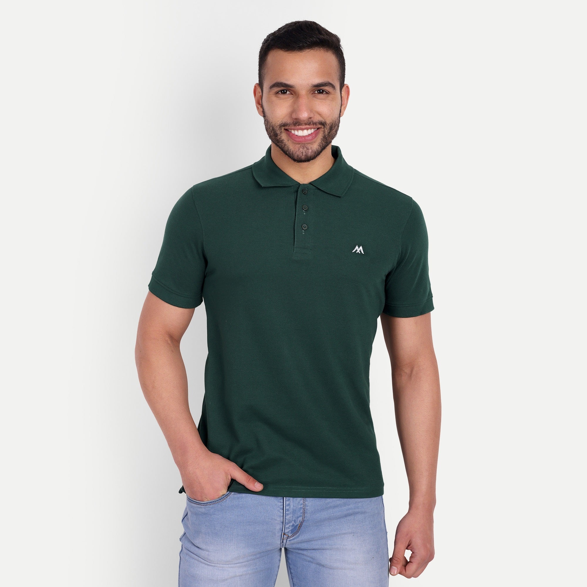 Men's Solid Bottle Green Polo Neck T-Shirt
