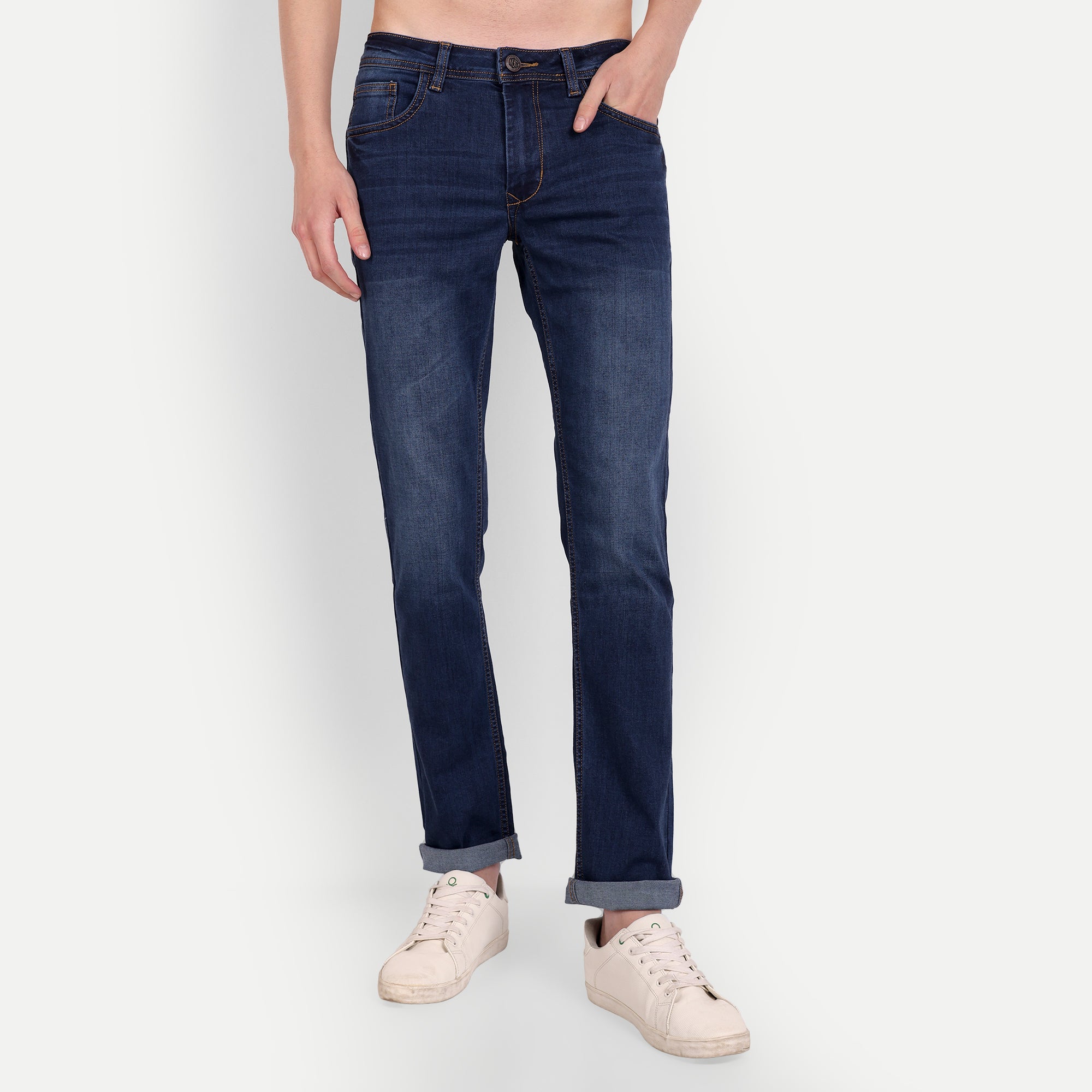 Men's Dark Blue Classic Slim Fit Denim Jeans