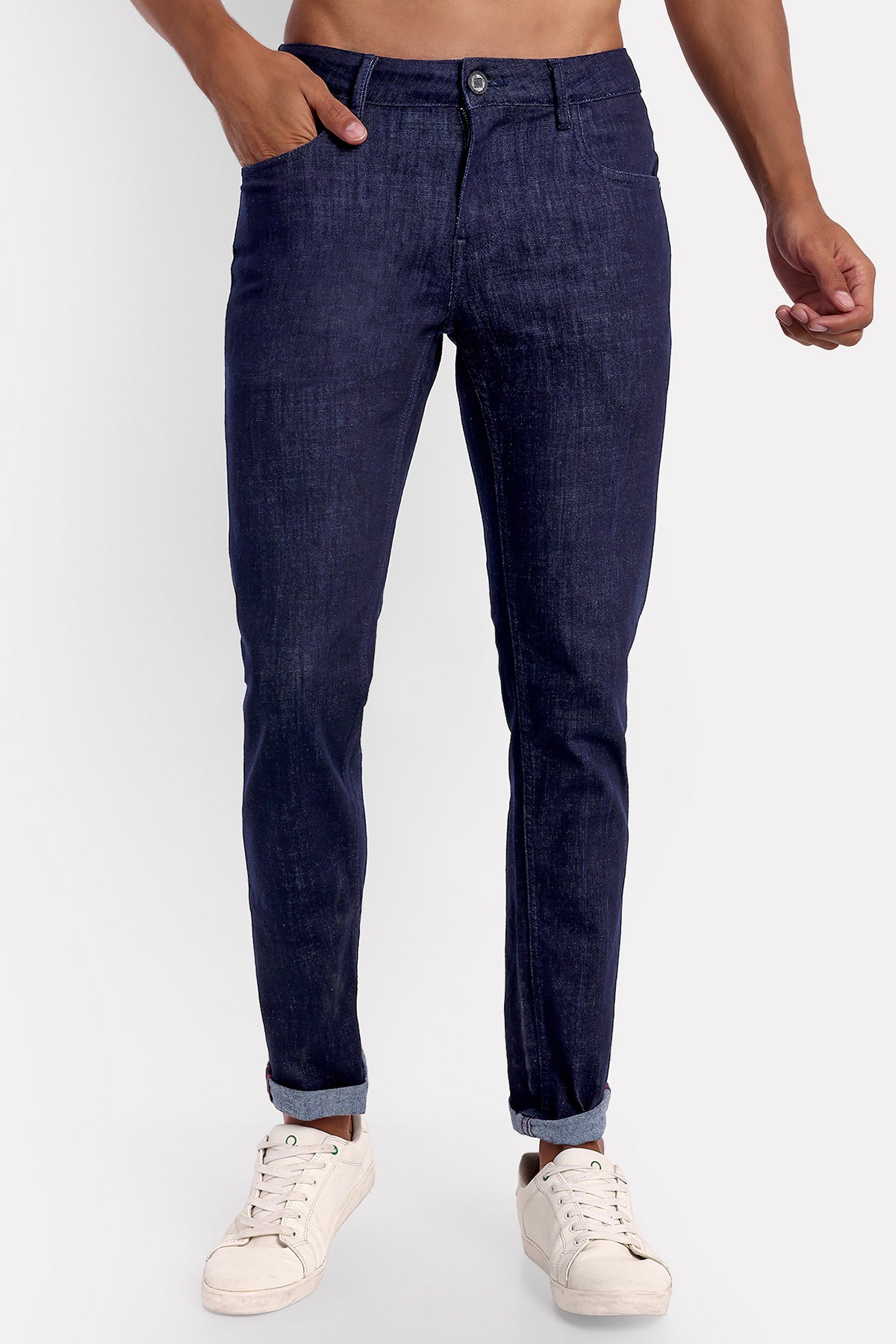 MENS SLIM FIT RAW INDIGO DENIM JEANS