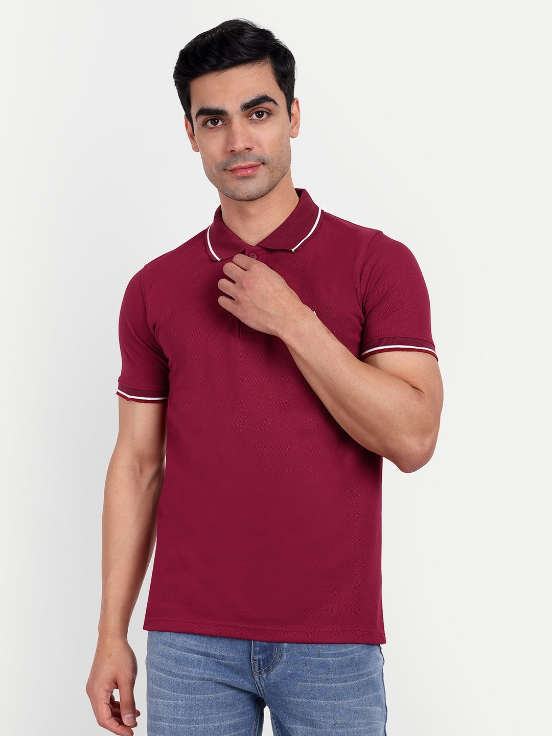Men's Solid Maroon Polo Neck T-Shirt
