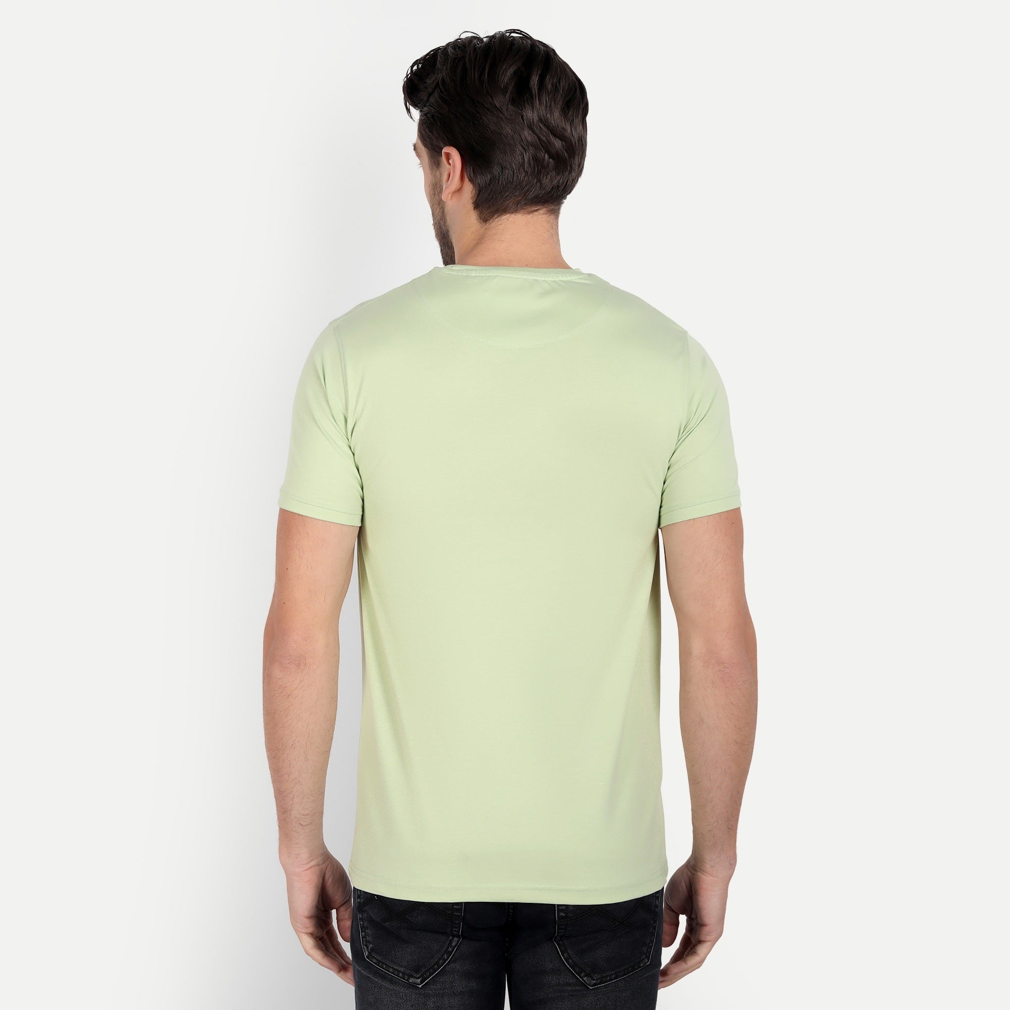 Men's Solid Light Green Round Neck T-Shirt