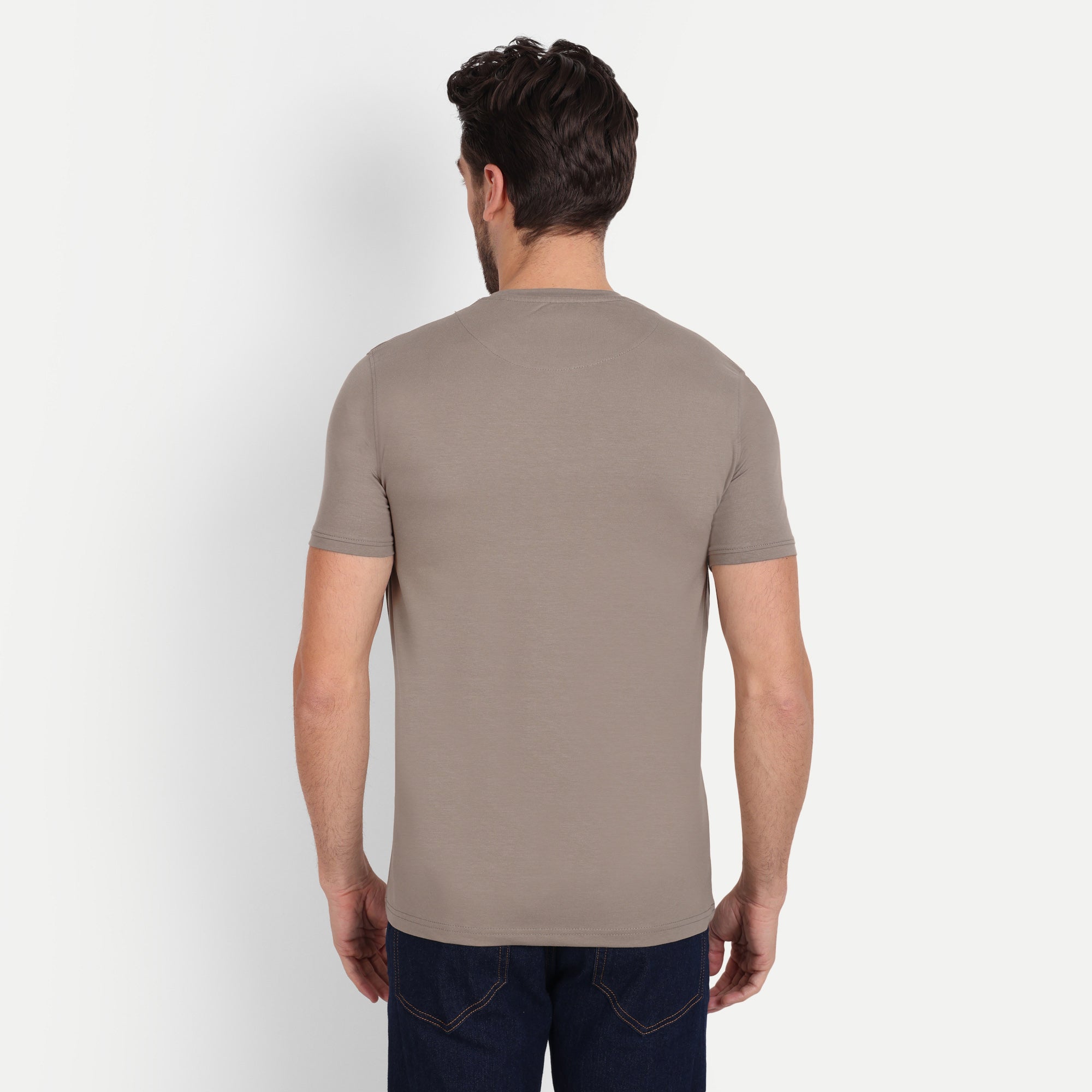 Men's Solid Greyish Brown Round Neck T-Shirt