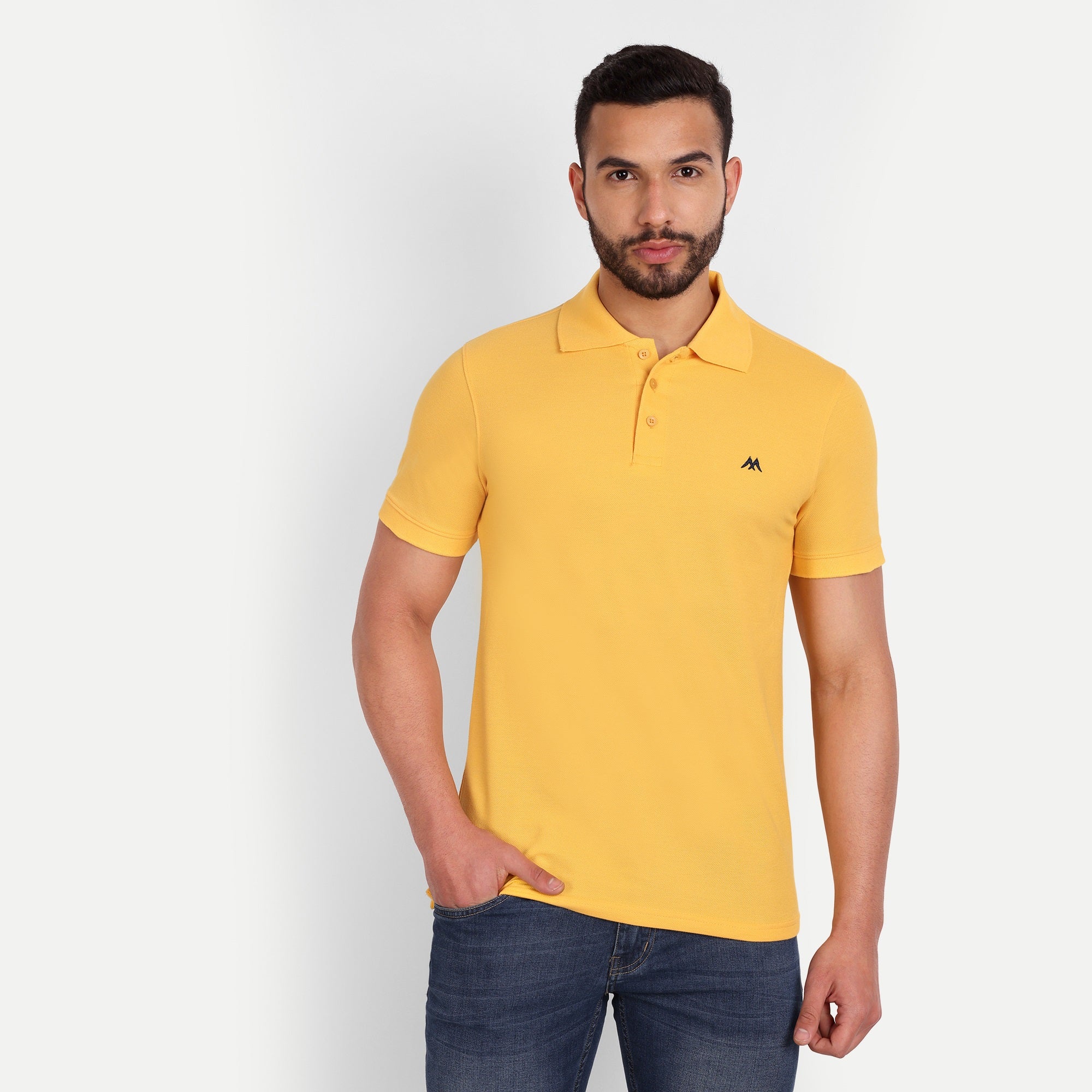 Men's Solid Yellow Polo Neck T-Shirt