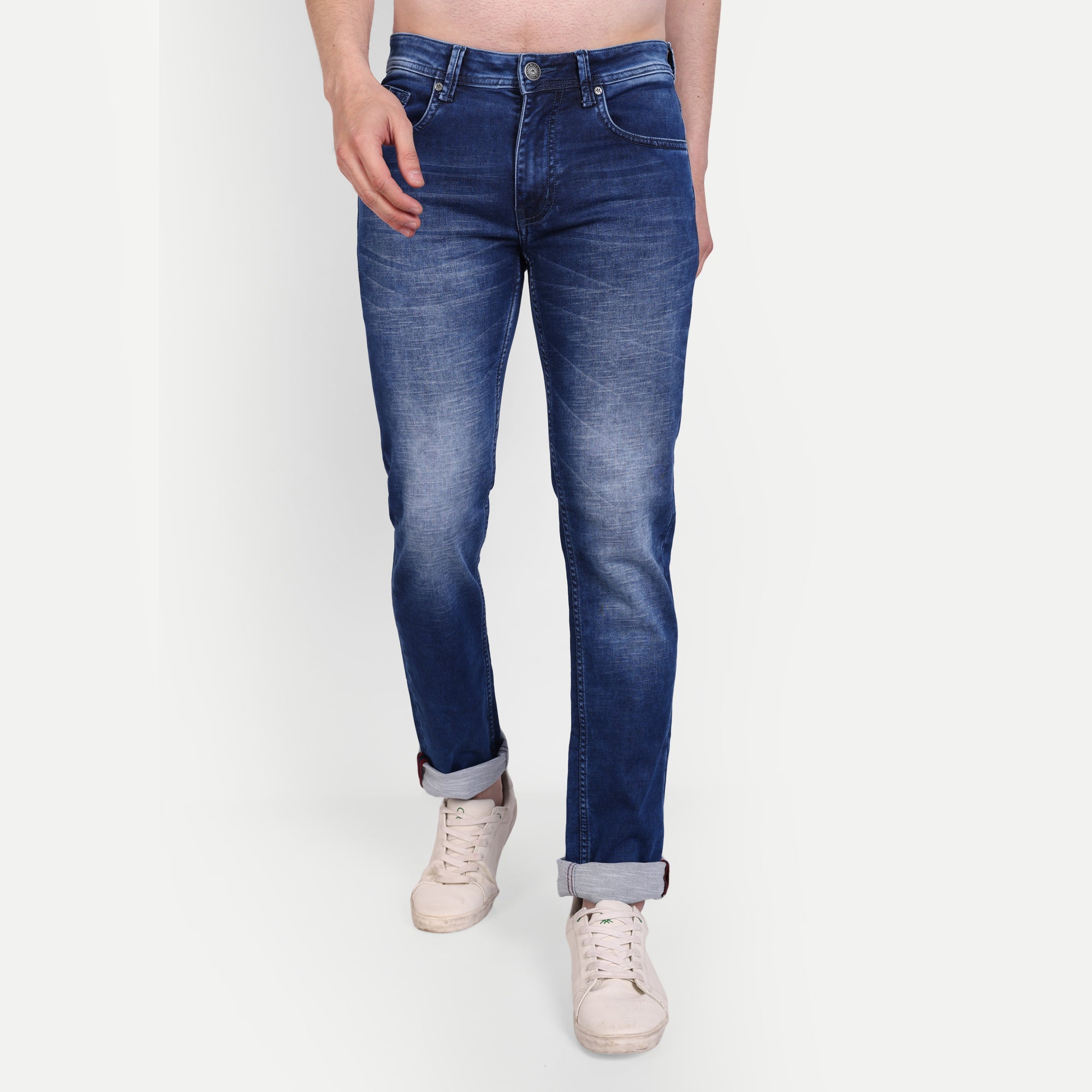 Men's Dark Blue Faded Slim Fit Denim Jeans