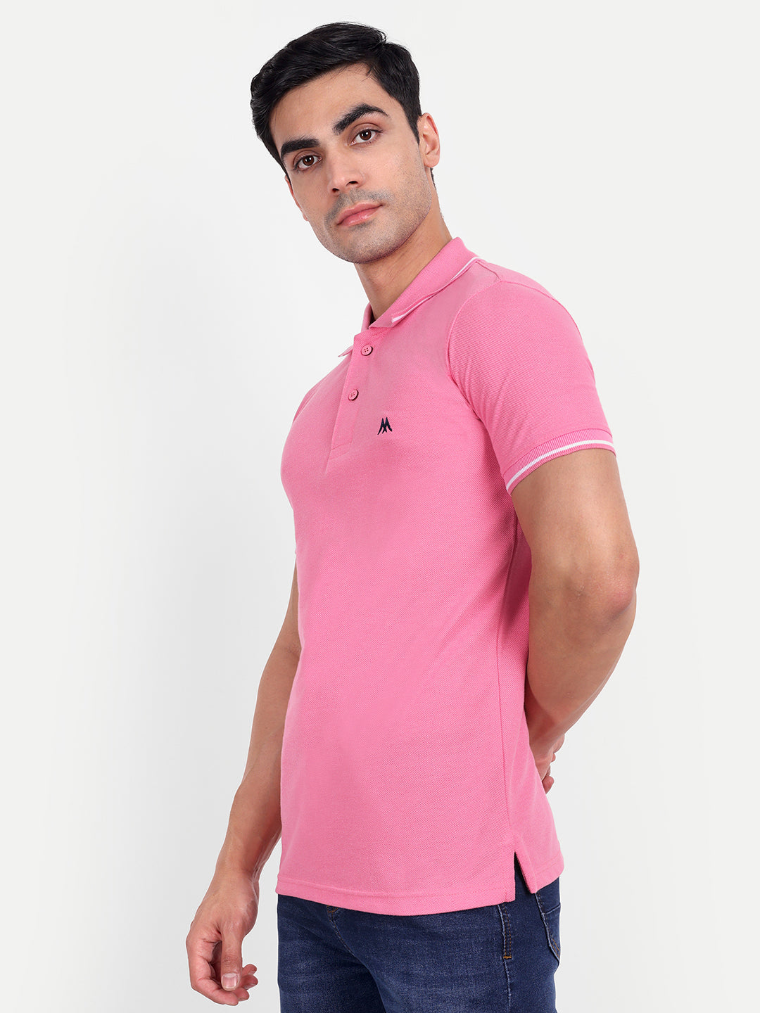 Men's Solid Pink Polo Neck T-Shirt