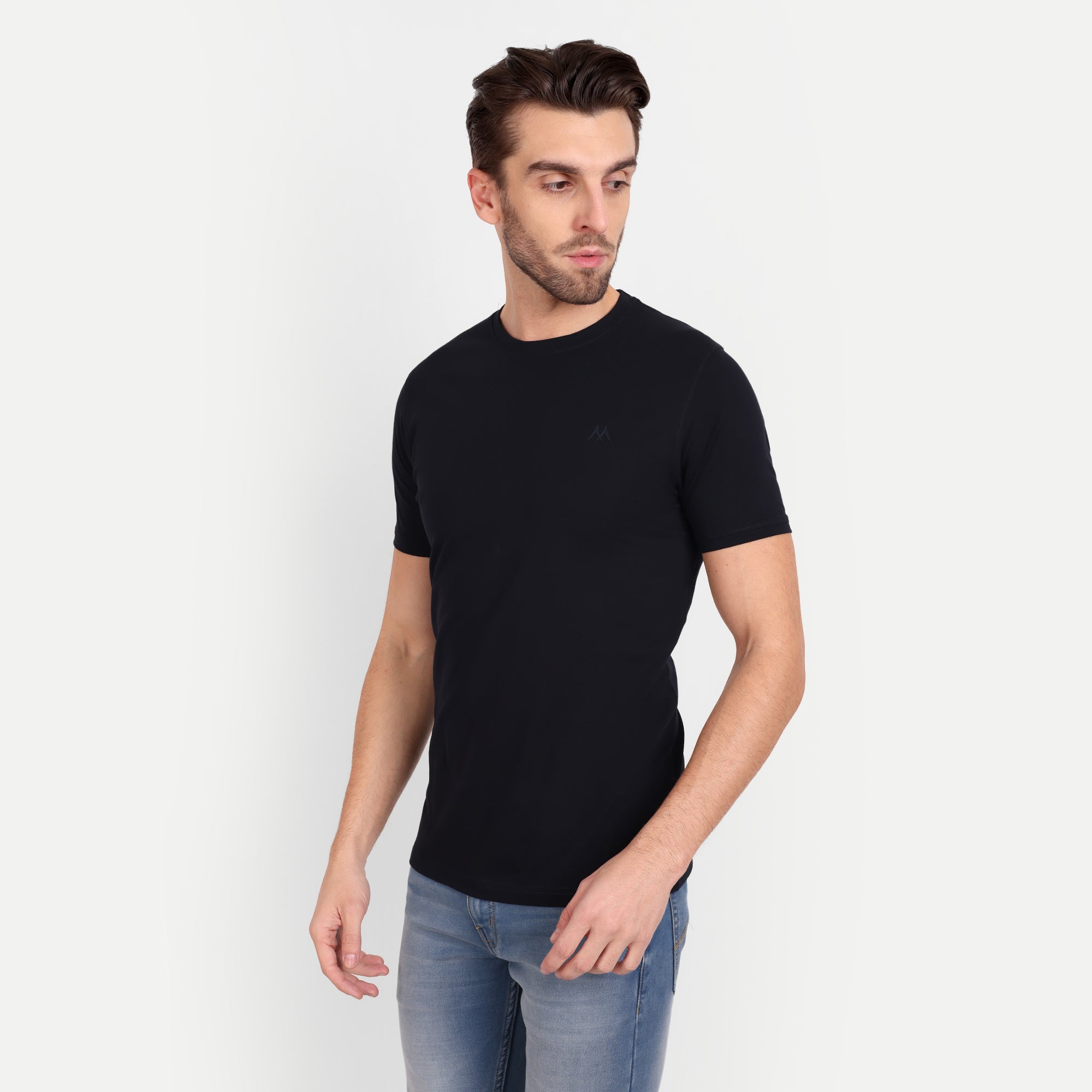 Men's Solid Dark Navy Blue Round Neck T-Shirt