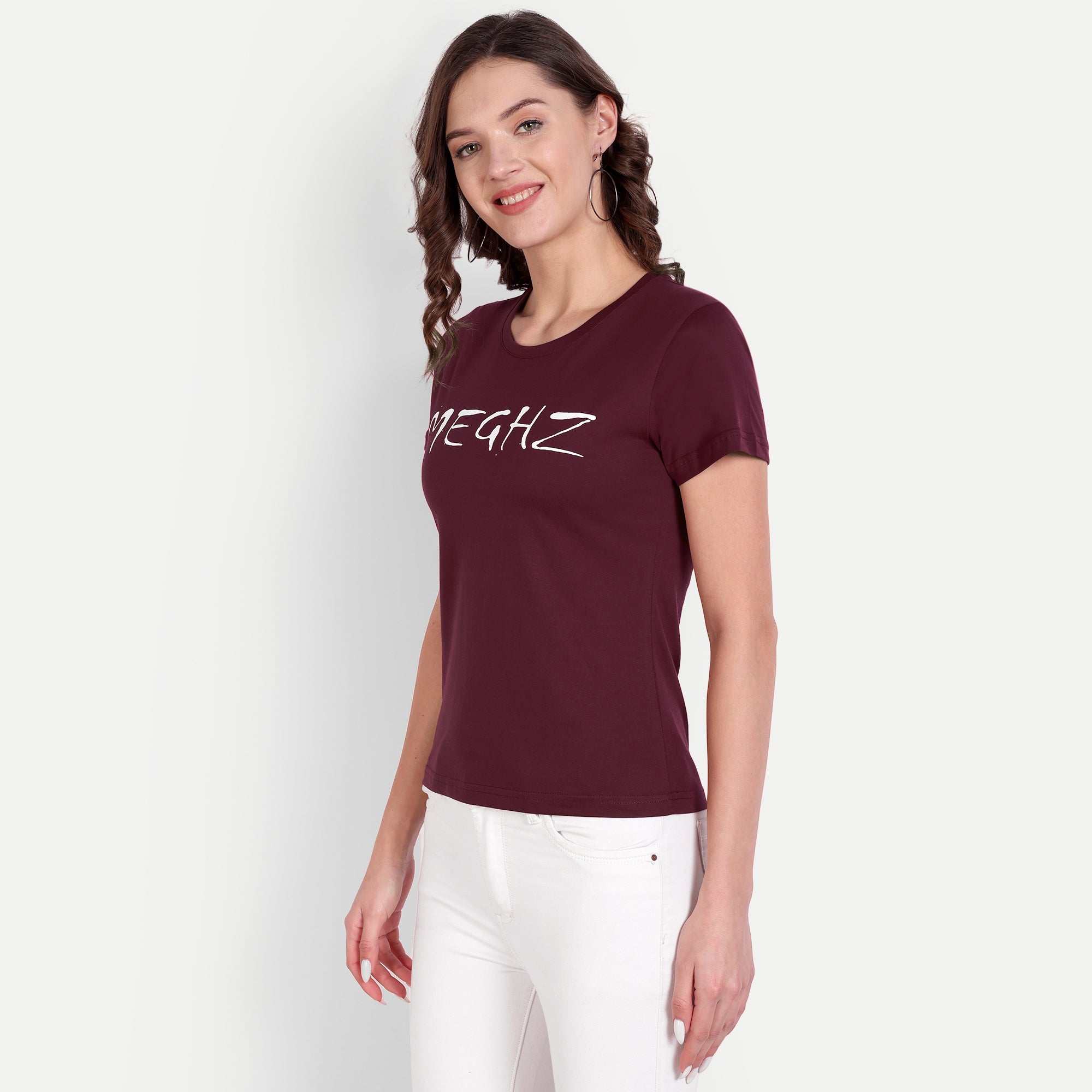 Women’s Maroon Round Neck T-Shirt
