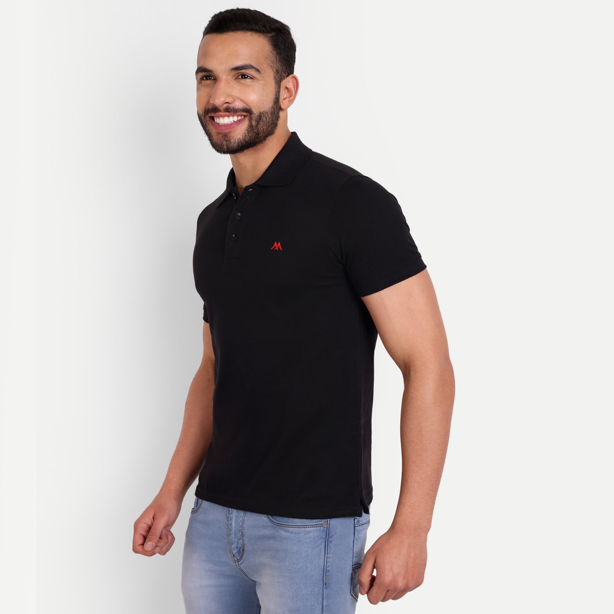 Men's Solid Black Polo Neck T-Shirt