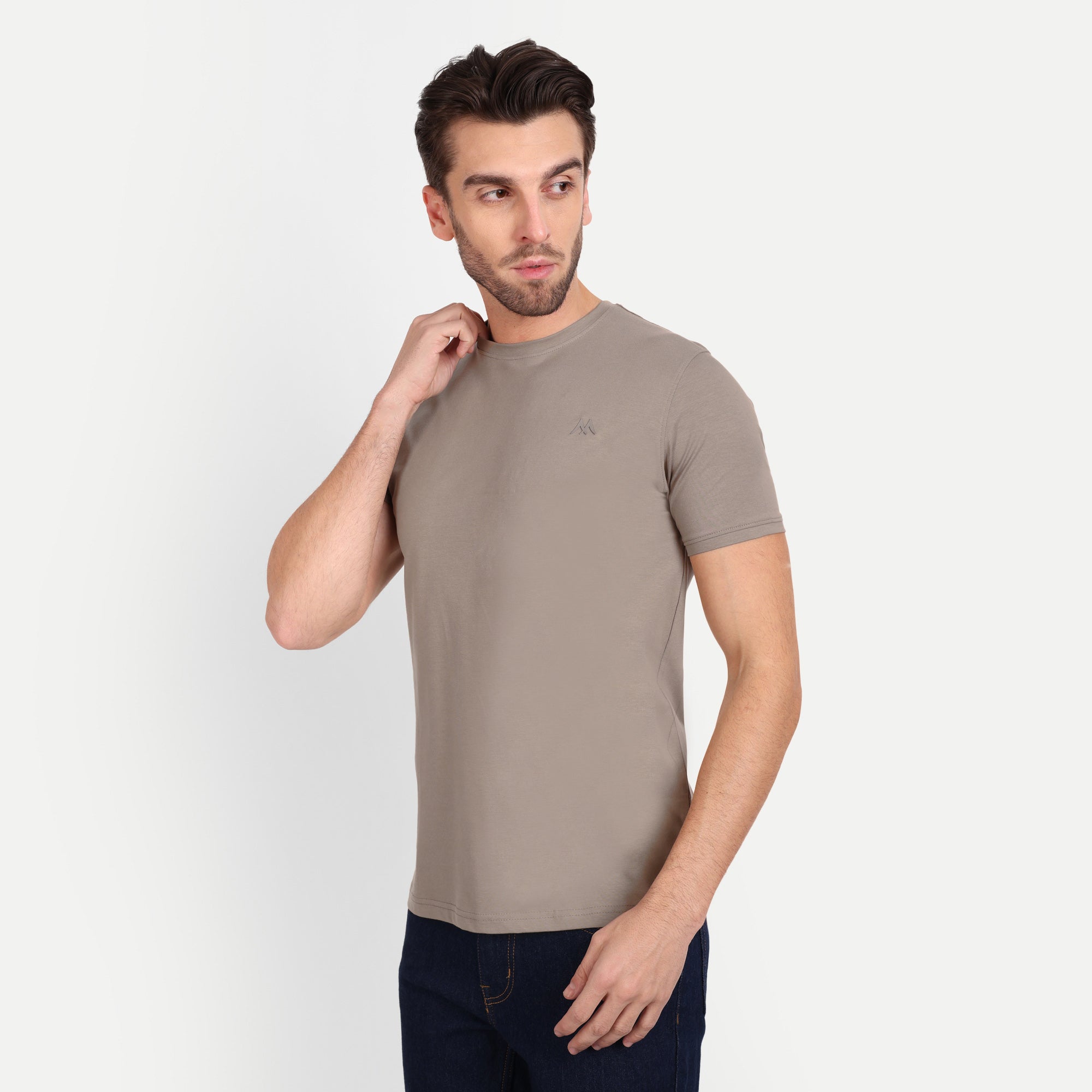Men's Solid Greyish Brown Round Neck T-Shirt