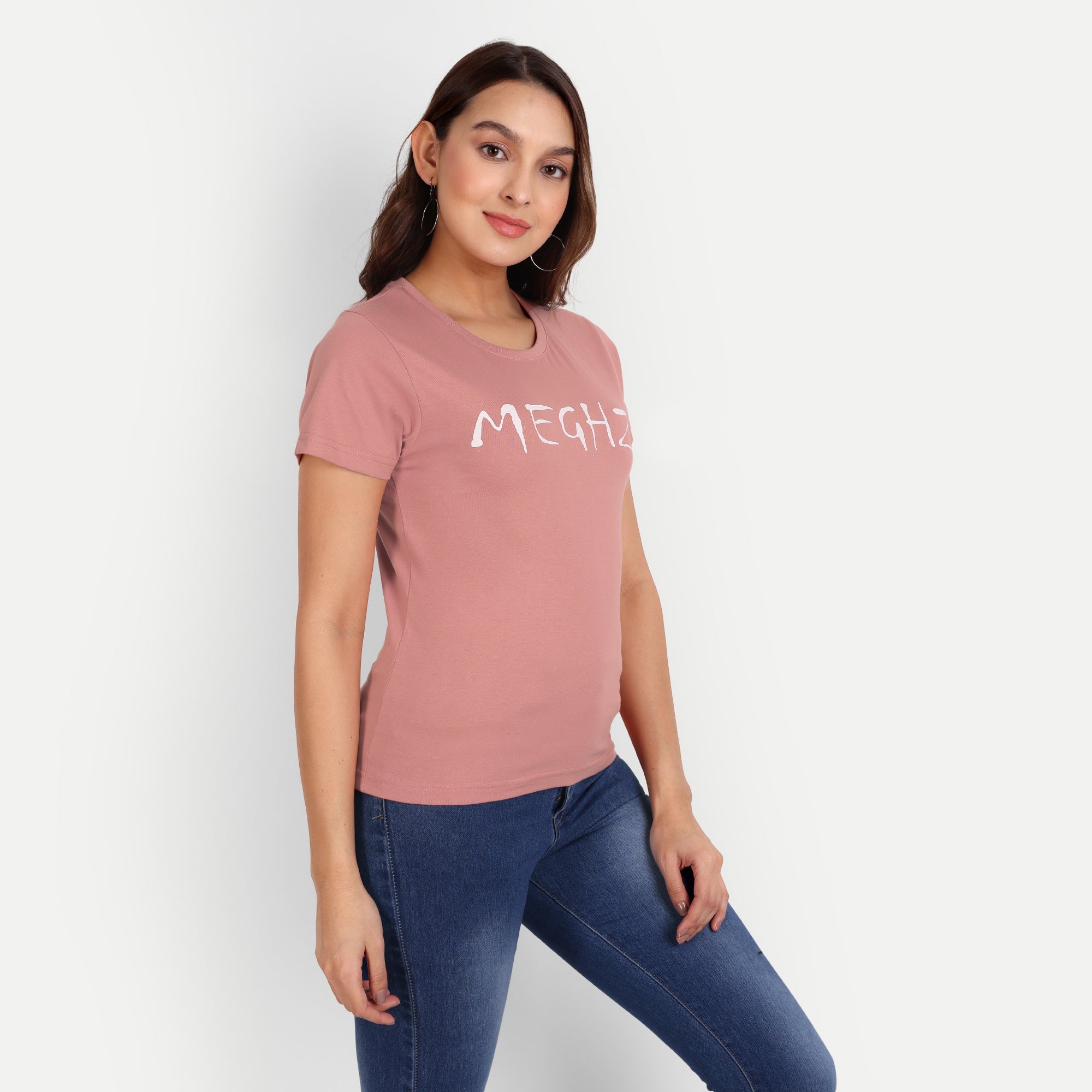 Women’s Salmon Pink Round Neck T-Shirt