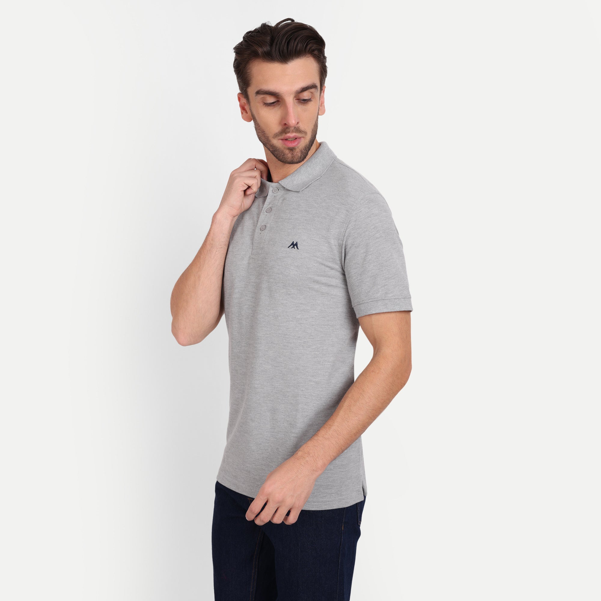 Men's Solid Light Grey Polo Neck T-Shirt