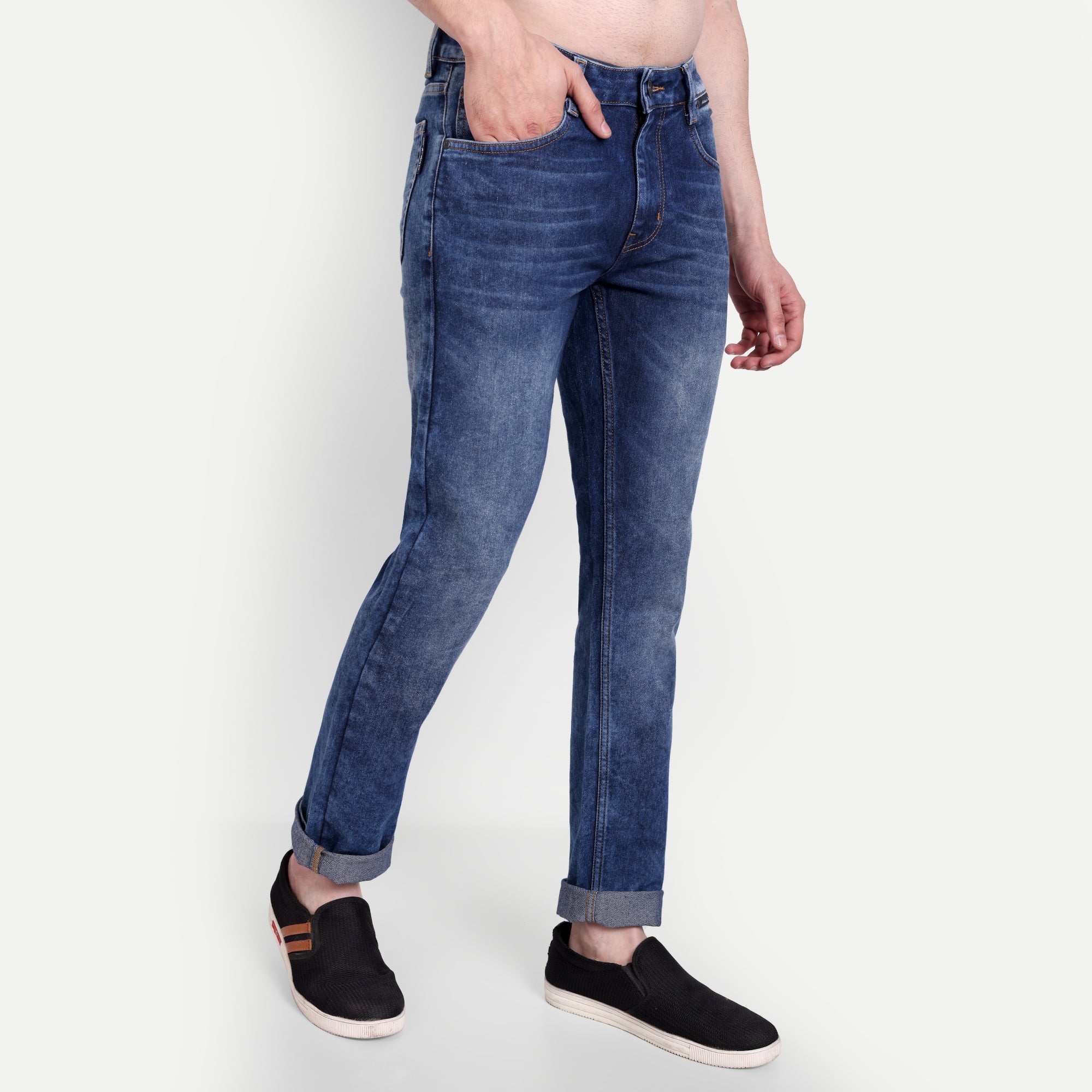 Mid-Wash Blue Slim Fit Casual Jeans