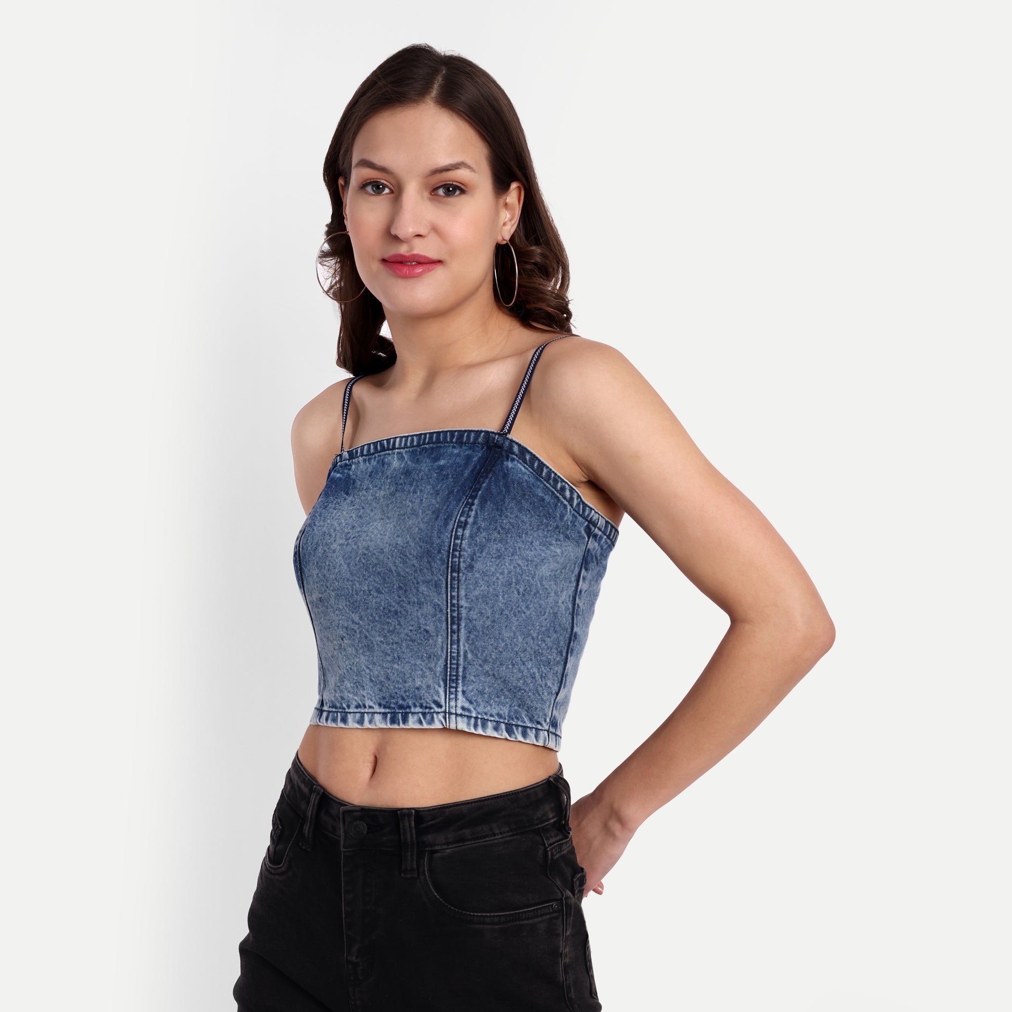 Women's Blue Denim Crop Top