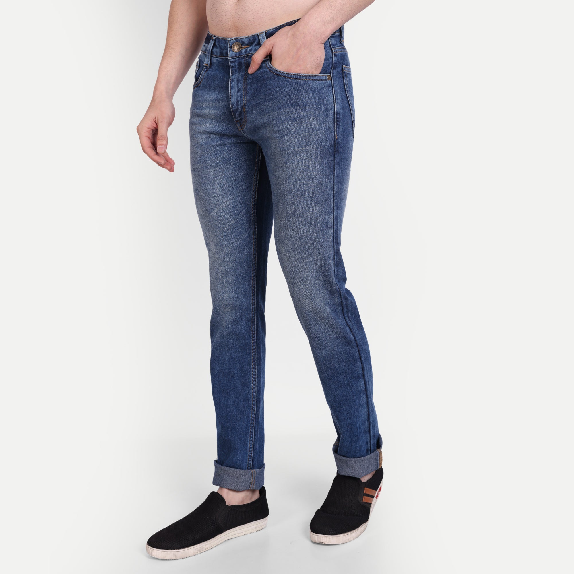 Classic Blue Straight Fit Mid-Wash Denim Jeans