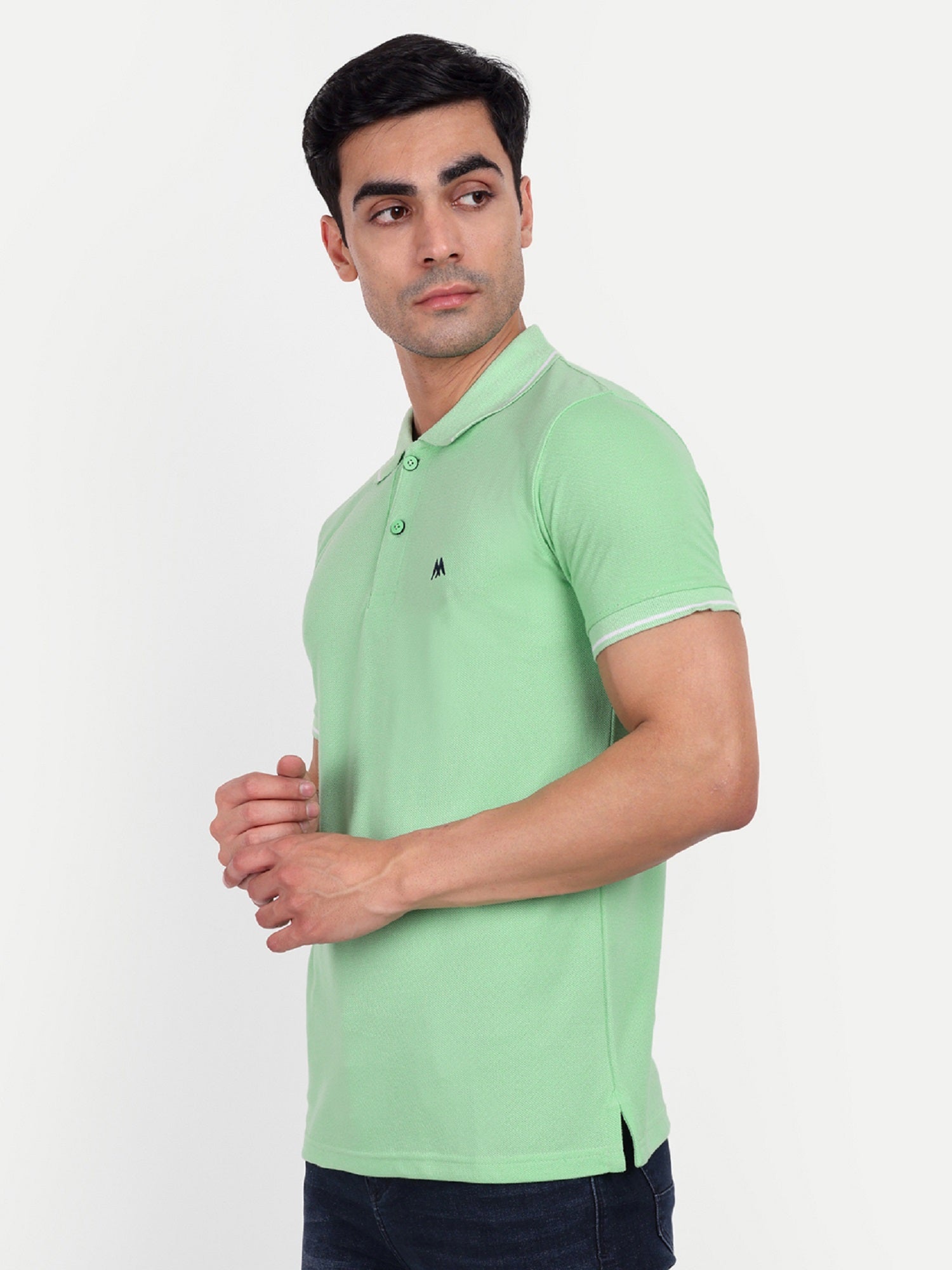 Men's Solid Light Green Polo Neck T-Shirt