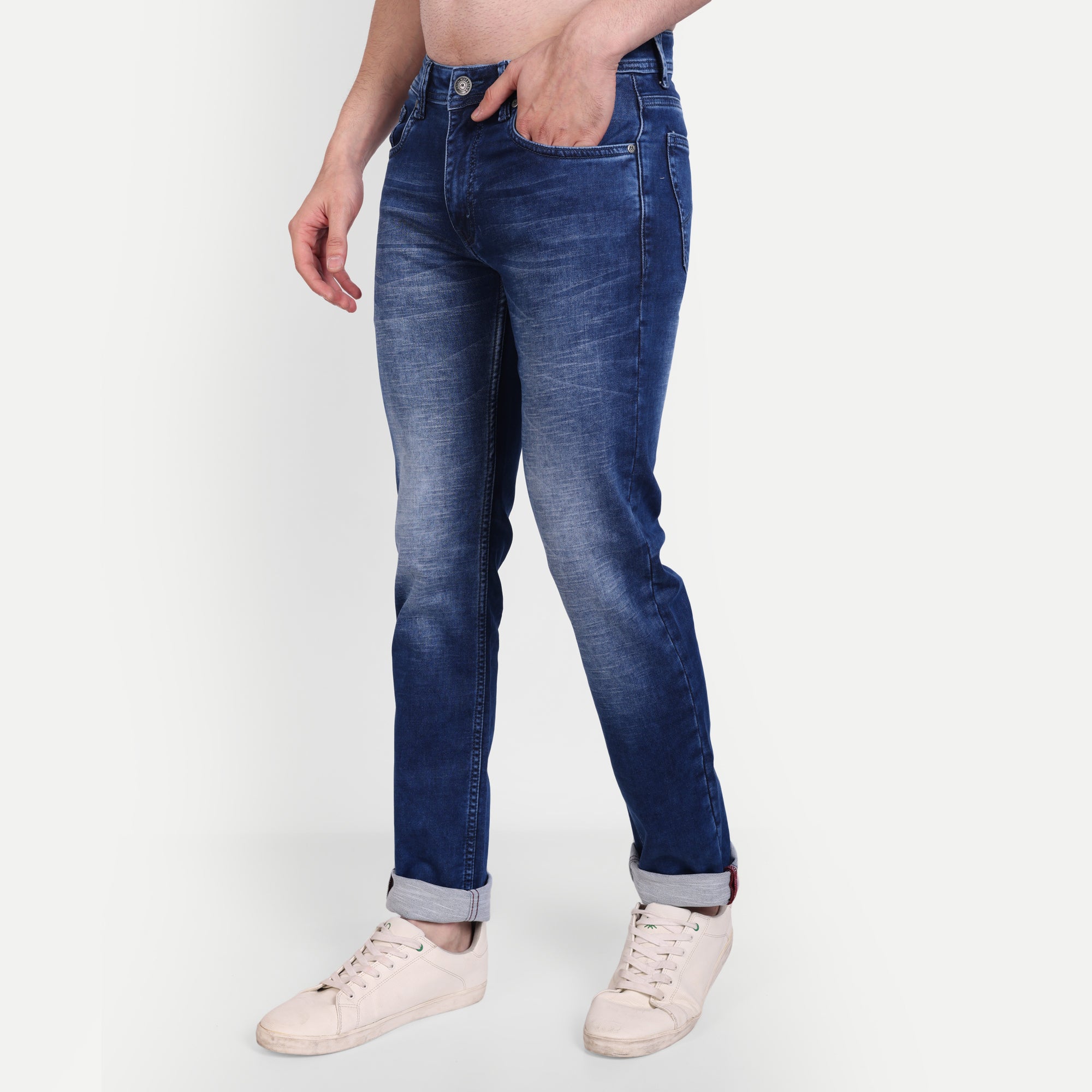 Men's Dark Blue Faded Slim Fit Denim Jeans