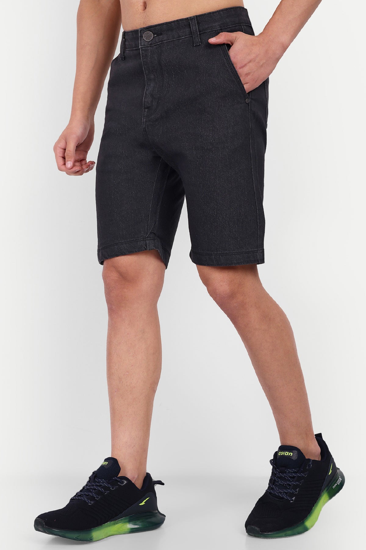 Men Black Denim Regular Shorts