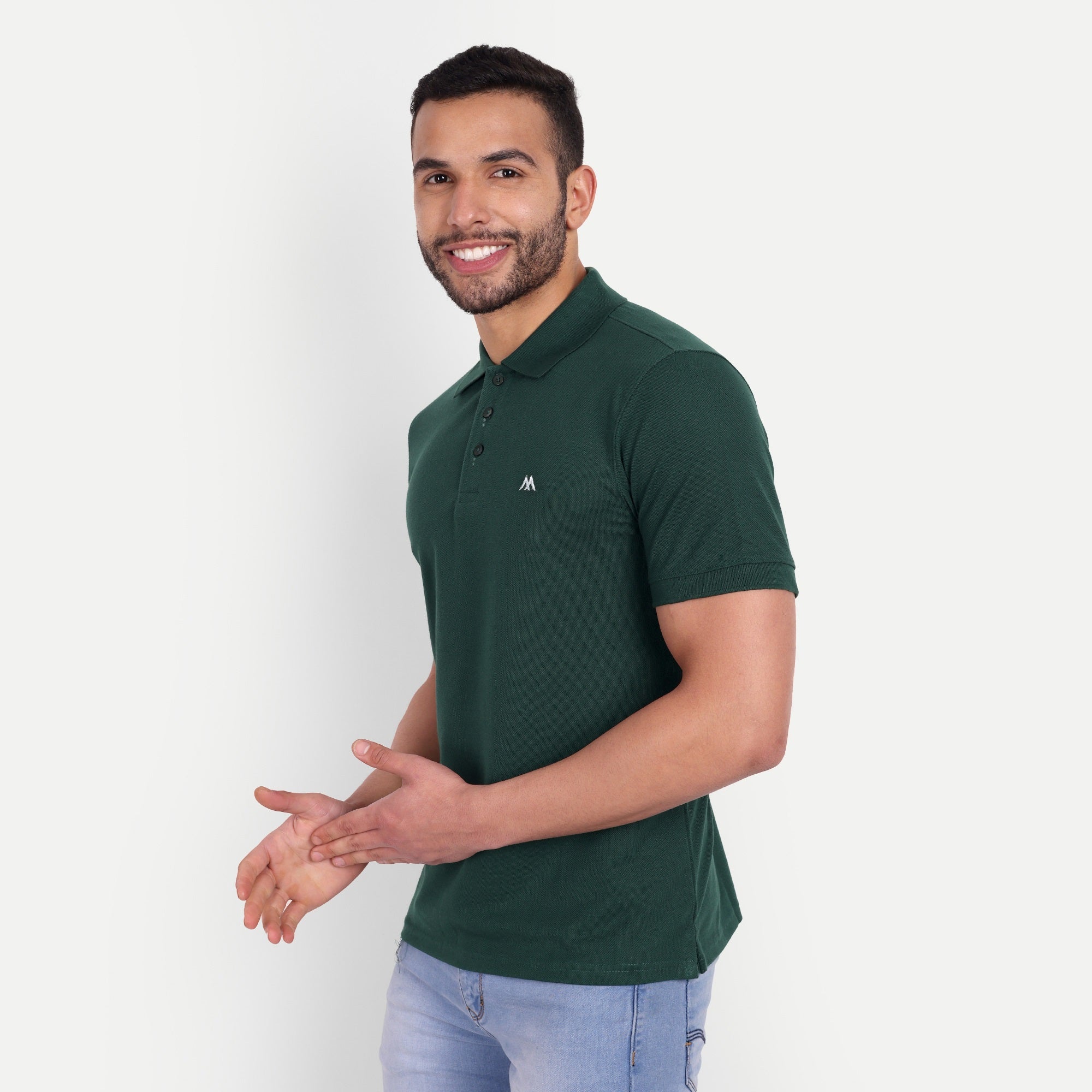 Men's Solid Bottle Green Polo Neck T-Shirt
