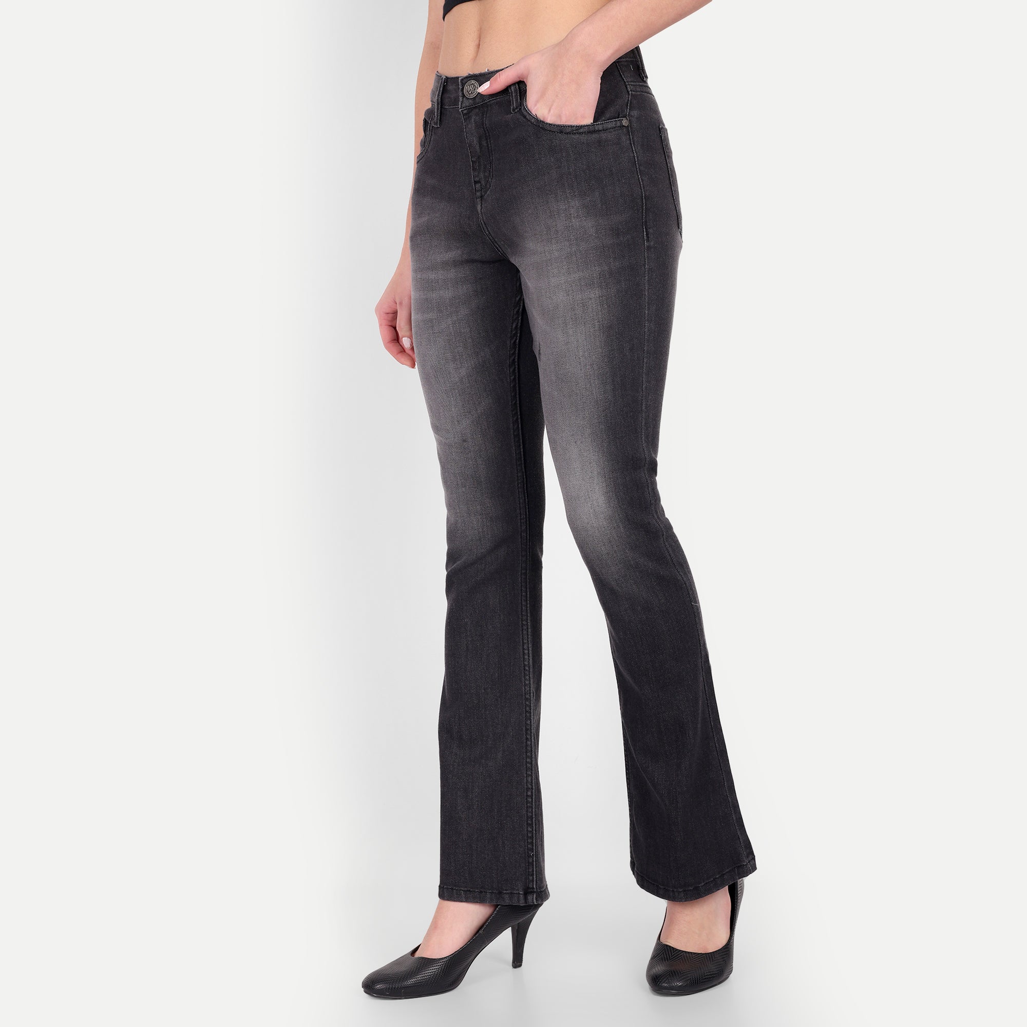 Women's Greyish Black Bootcut Jeans