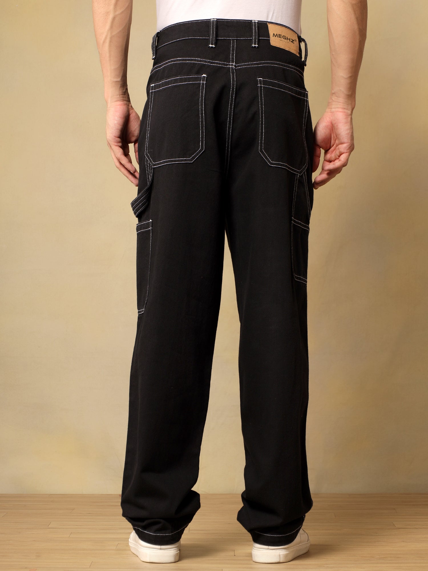 Mens Denim Carpenter Black Cargo