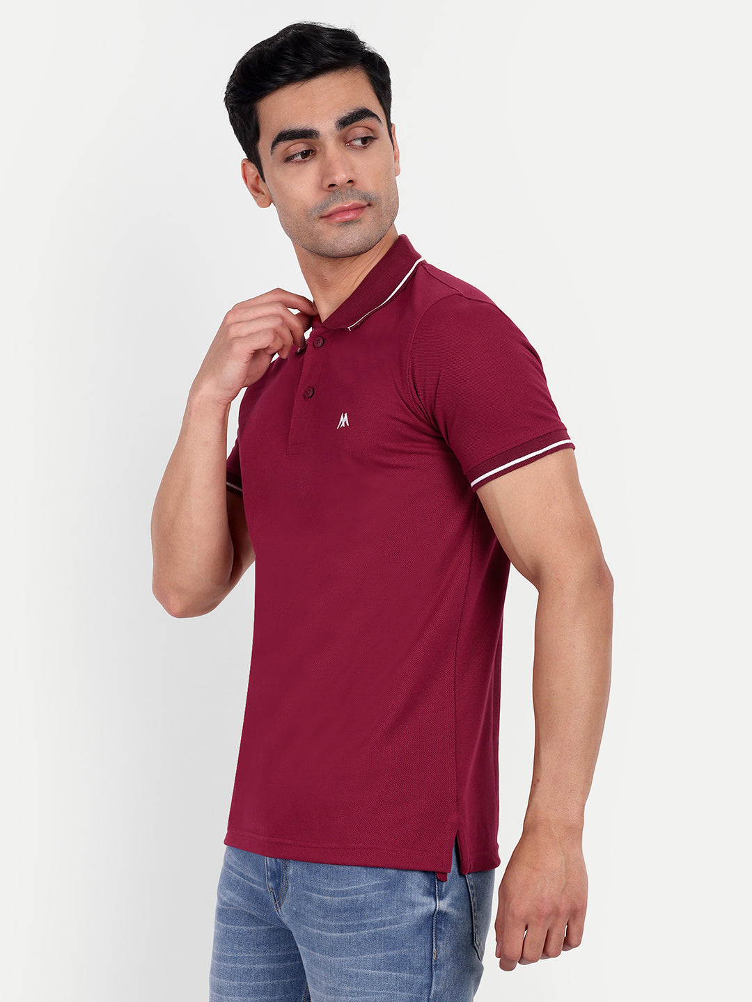 Men's Solid Maroon Polo Neck T-Shirt